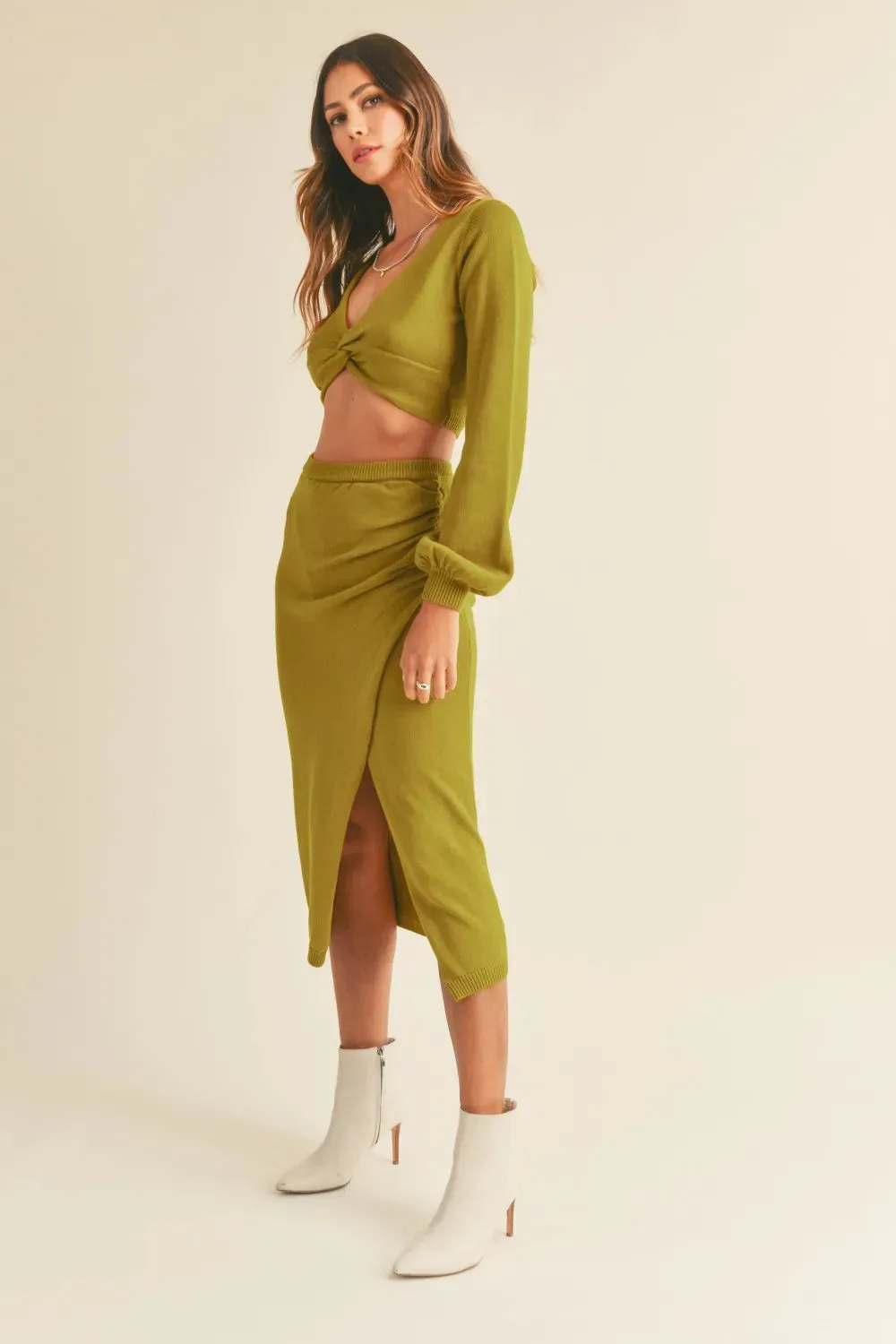 MABLE Front Twisted Knit Top and Midi Skirt Set sold by Gigi Laurent product image thumbnail 3
