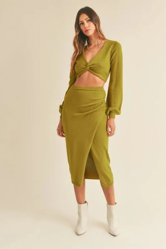MABLE Front Twisted Knit Top and Midi Skirt Set sold by Gigi Laurent