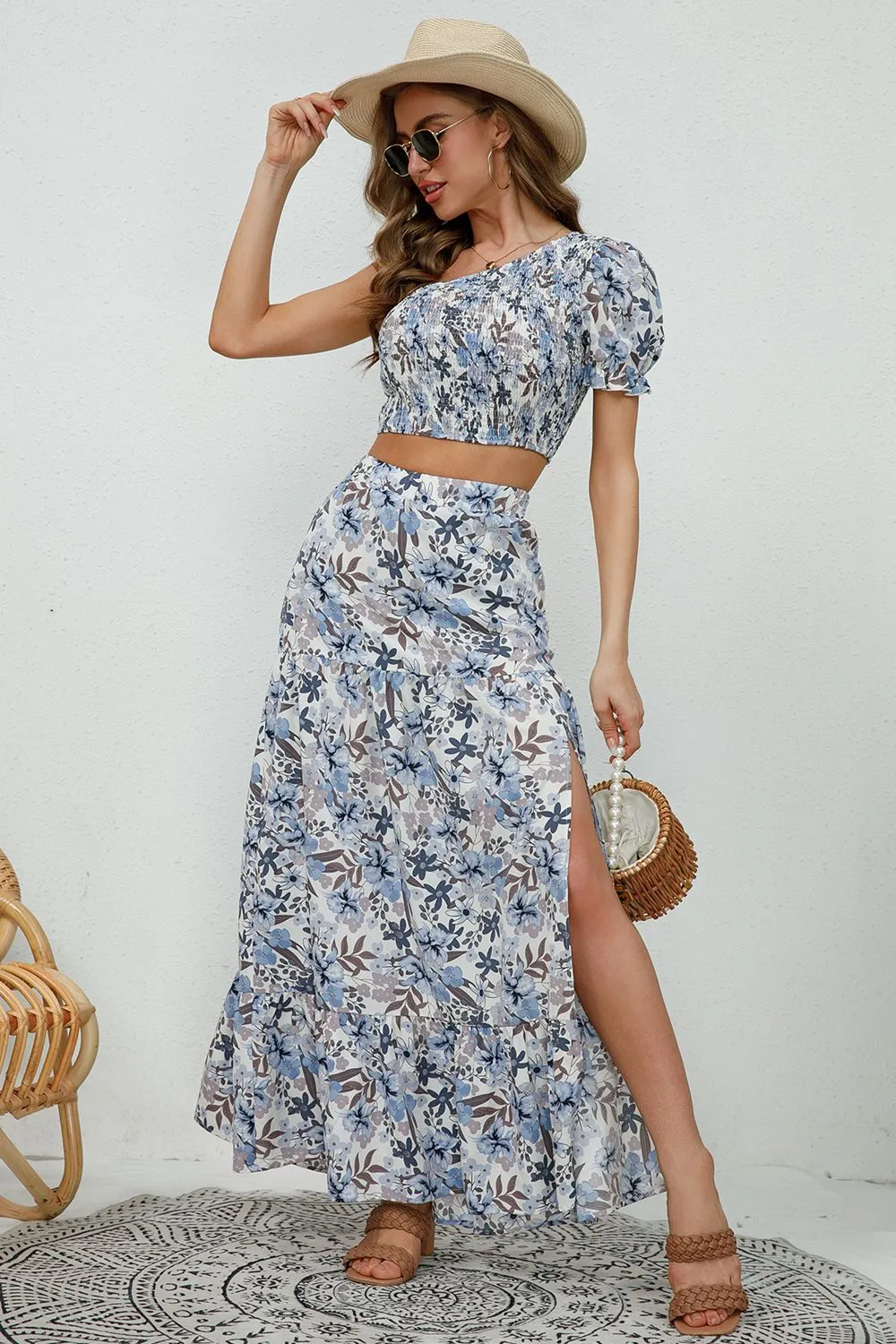 Printed Asymmetrical Cropped Top and Split Skirt Set sold by Gigi Laurent product image thumbnail 3