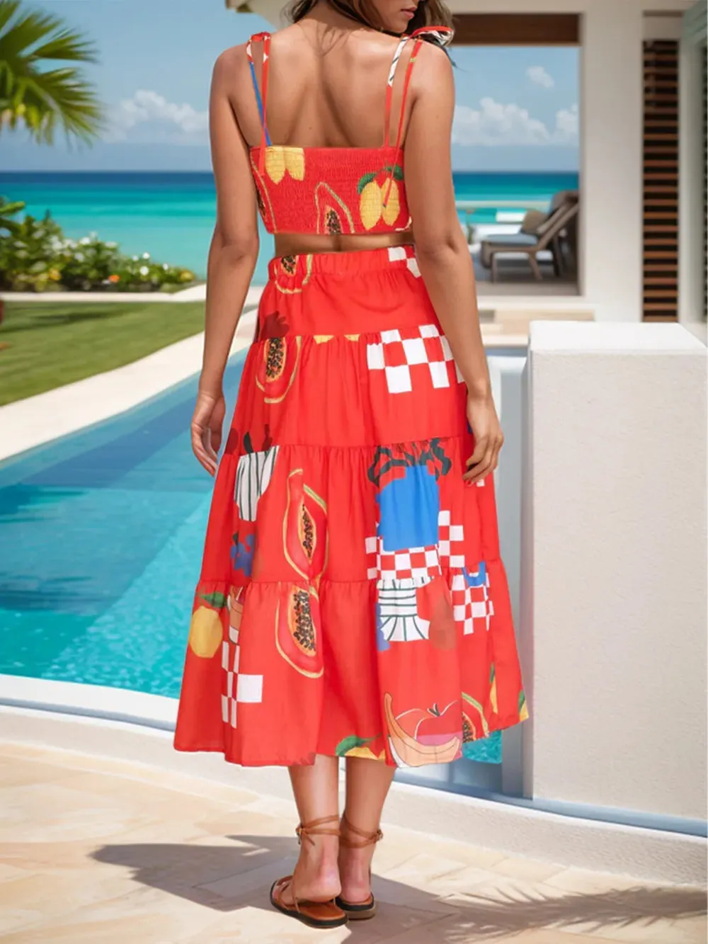 Twisted Printed Spaghetti Strap Top and Skirt Set sold by Gigi Laurent product image thumbnail 2