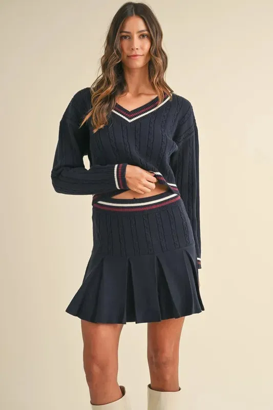 MABLE Cable-Knit Top and Pleated Skirt Sweater Set sold by Gigi Laurent