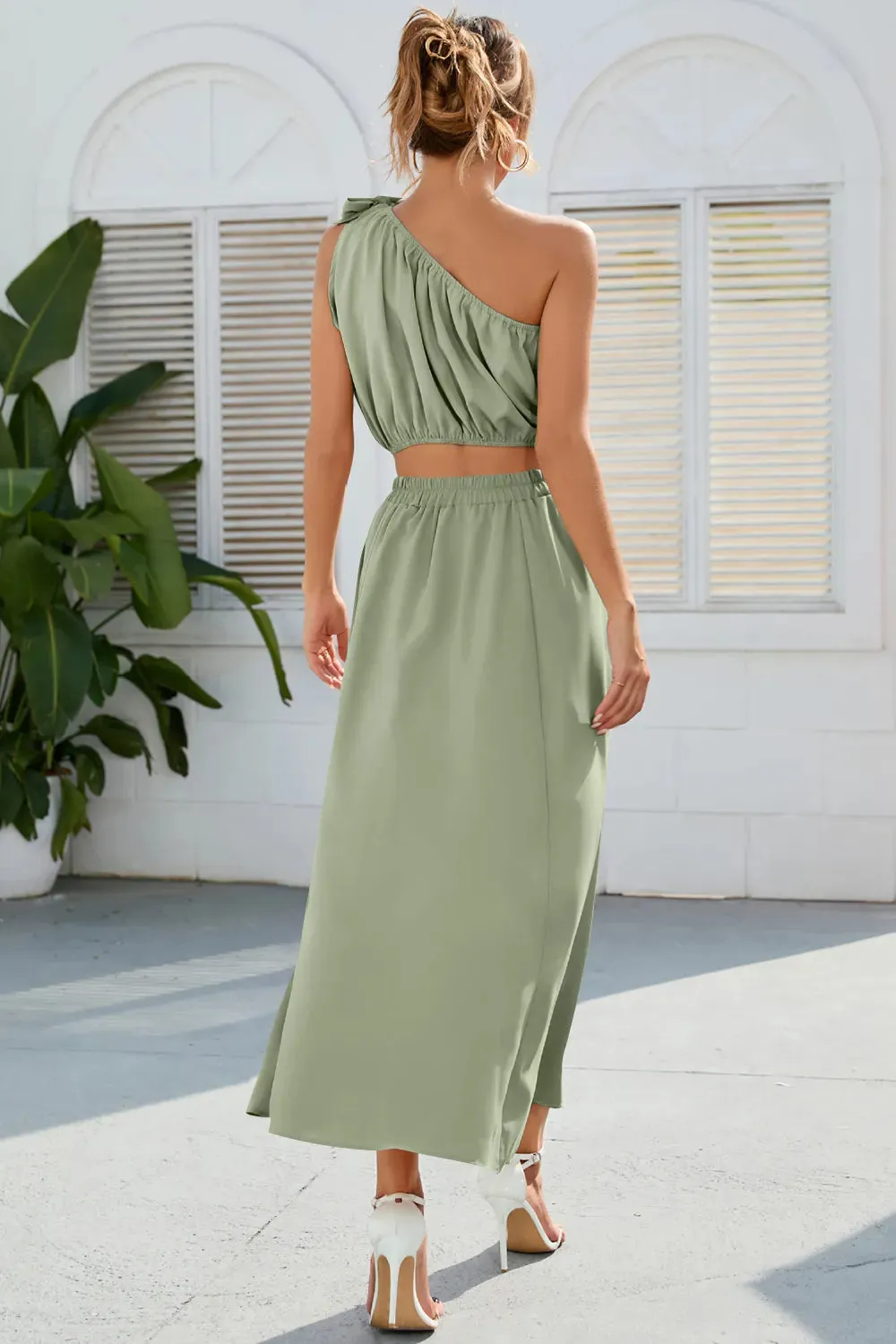 Ruched One Shoulder Top and Slit Skirt Set sold by Gigi Laurent product image thumbnail 2