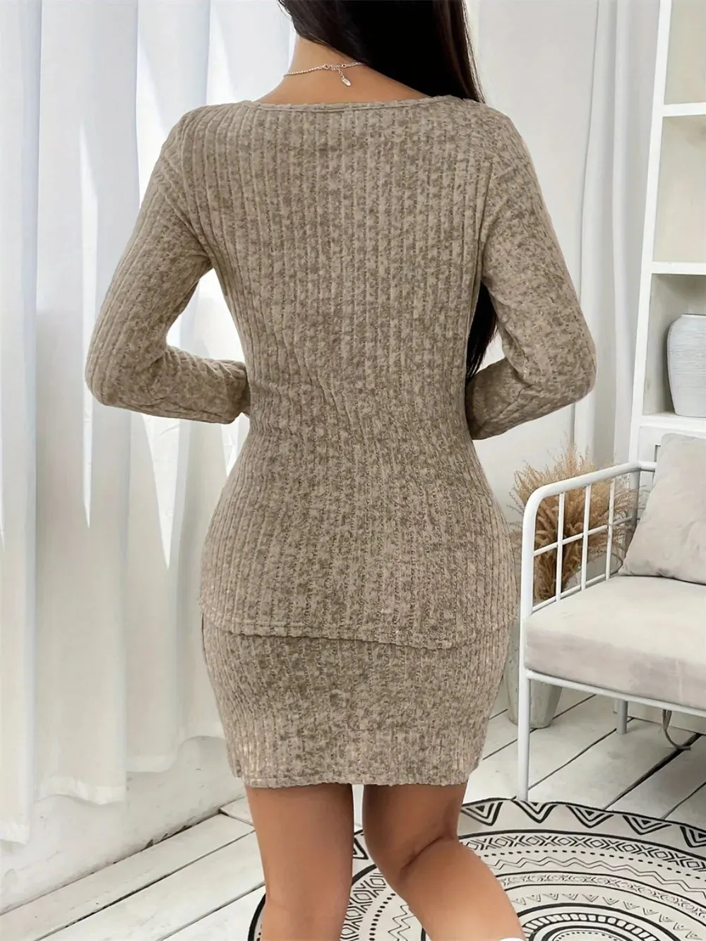 Square Neck Button Up Long Sleeve Top and Skirt Set sold by Gigi Laurent product image thumbnail 2