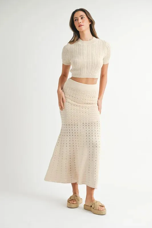 MABLE Pointelle Short Sleeve Crop Top and Slit Skirt Sweater Set sold by Gigi Laurent product image thumbnail 2