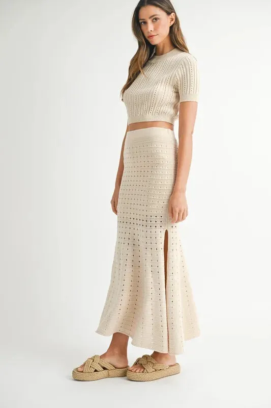 MABLE Pointelle Short Sleeve Crop Top and Slit Skirt Sweater Set sold by Gigi Laurent product image thumbnail 4