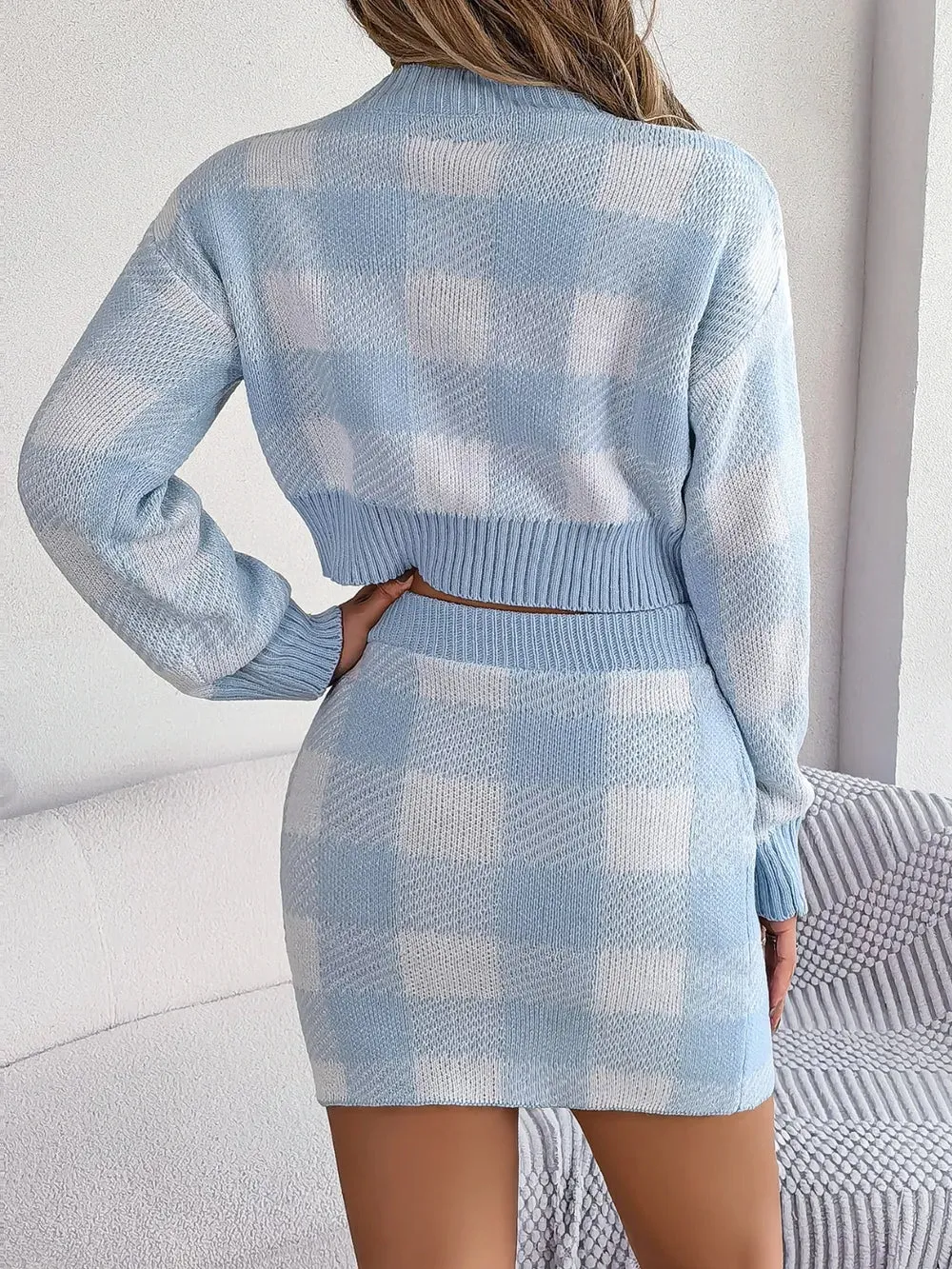 Plaid Round Neck Top and Skirt Sweater Set sold by Gigi Laurent product image thumbnail 4