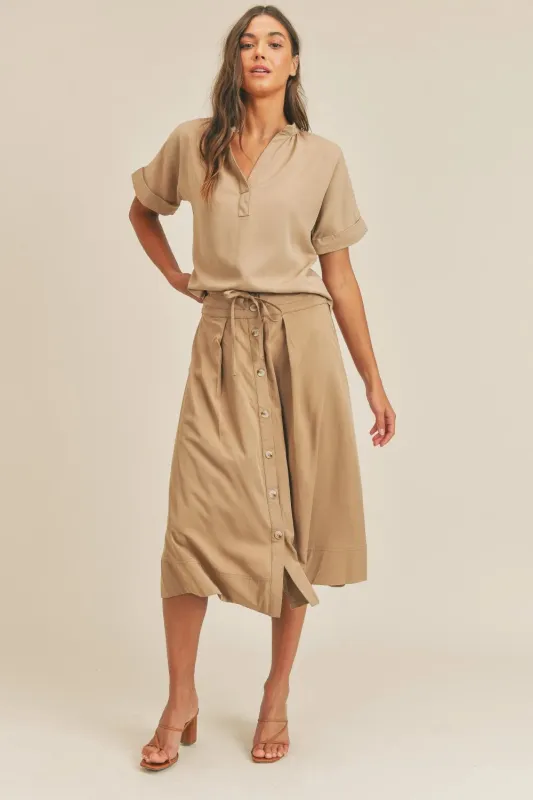MABLE Short Sleeve Top and Button Down Midi Skirt Set sold by Gigi Laurent