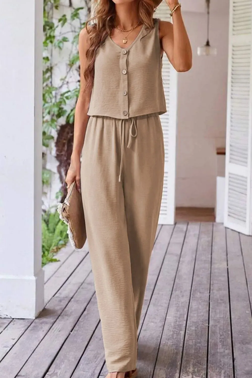 Button Down Vest and Drawstring Wide Leg Pants Set sold by Gigi Laurent product image thumbnail 3