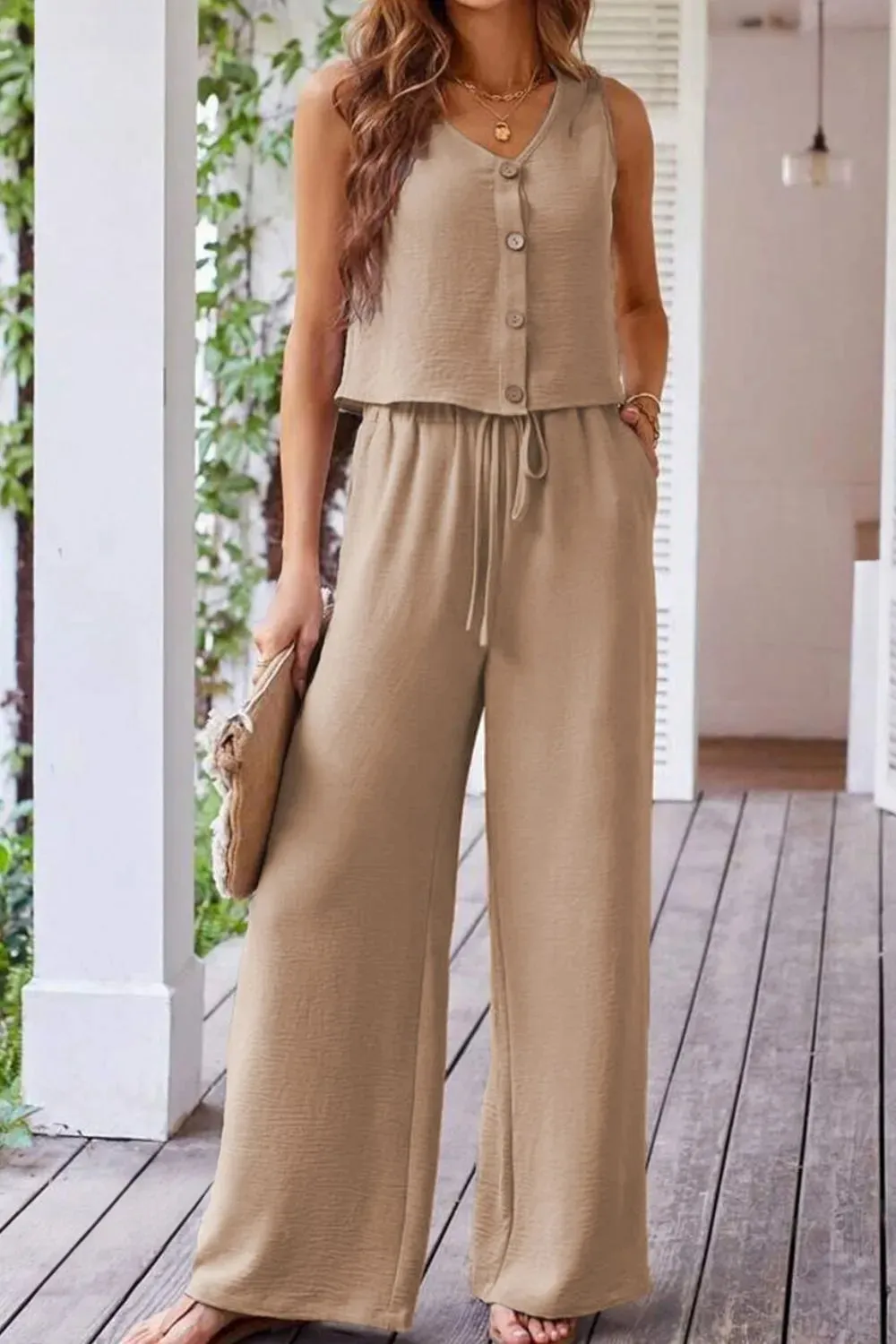 Button Down Vest and Drawstring Wide Leg Pants Set sold by Gigi Laurent product image thumbnail 4