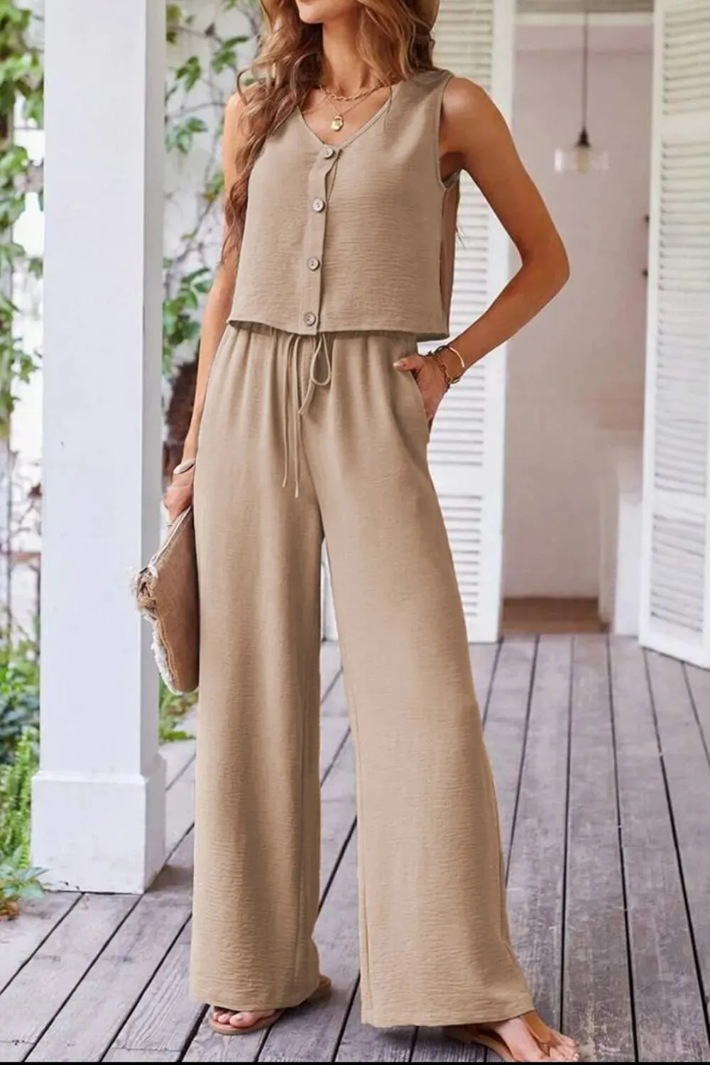 Button Down Vest and Drawstring Wide Leg Pants Set sold by Gigi Laurent product image thumbnail 5
