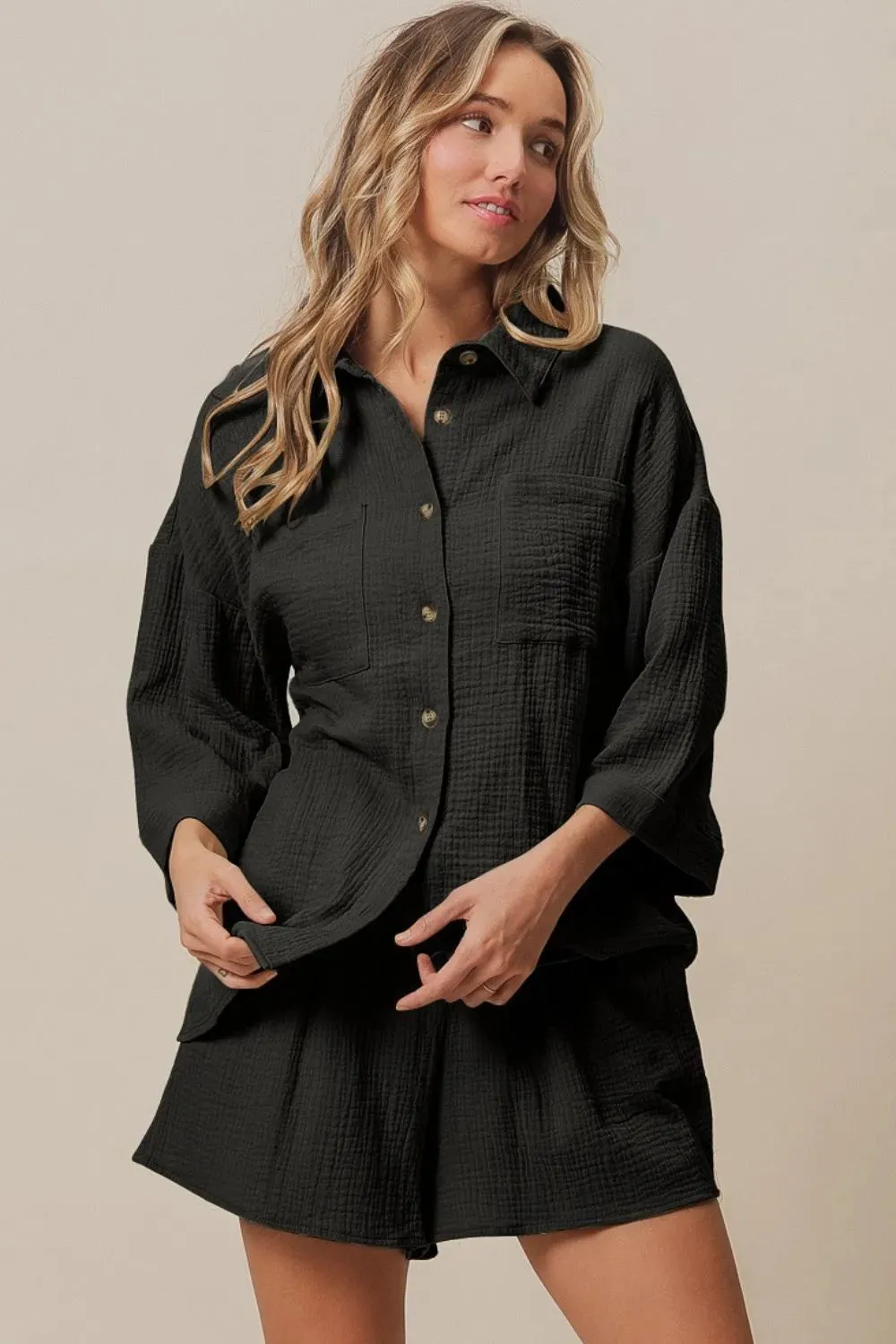 BiBi Crinkle Gauze Shirt and Short Set sold by Gigi Laurent