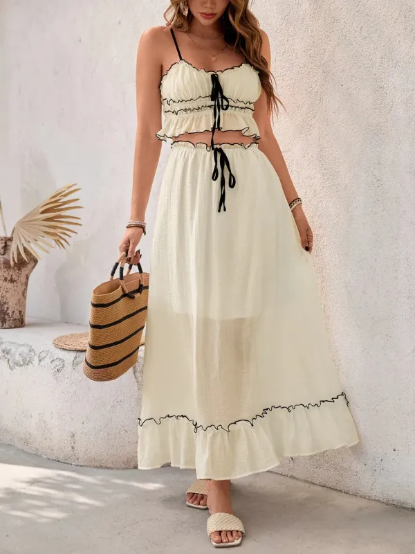 Contrast Trim Scoop Neck Cami and Skirt Set sold by Gigi Laurent