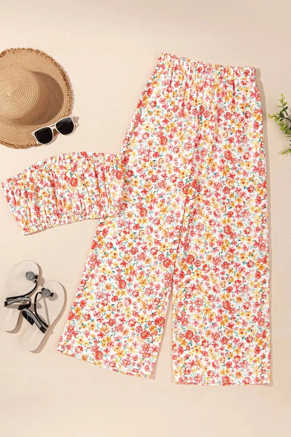 Boho Floral Bandeau Top and High Waist Wide Leg Pants Set sold by Gigi Laurent product image thumbnail 4