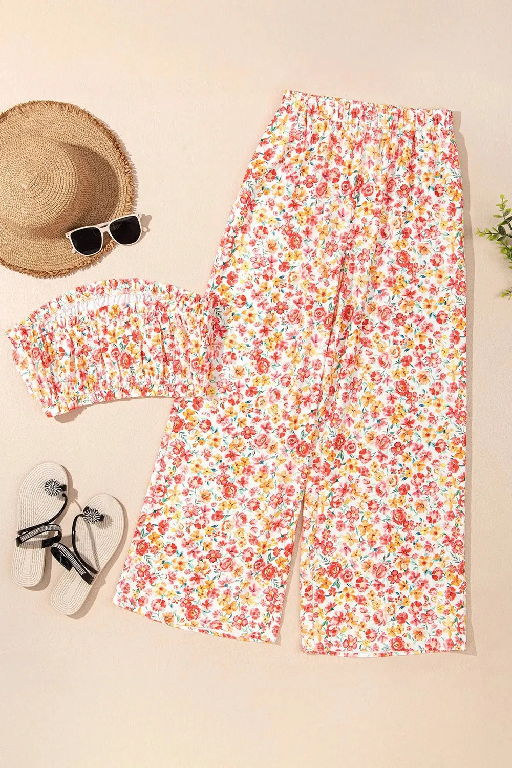 Boho Floral Bandeau Top and High Waist Wide Leg Pants Set sold by Gigi Laurent product image thumbnail 5