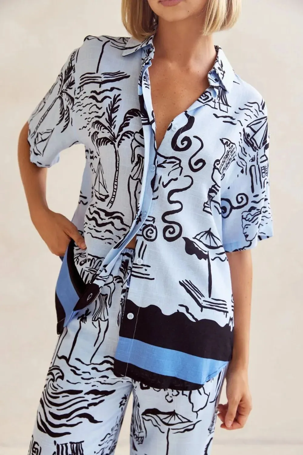 Printed Button Up Shirt and Pants Set Plus Size sold by Gigi Laurent product image thumbnail 2