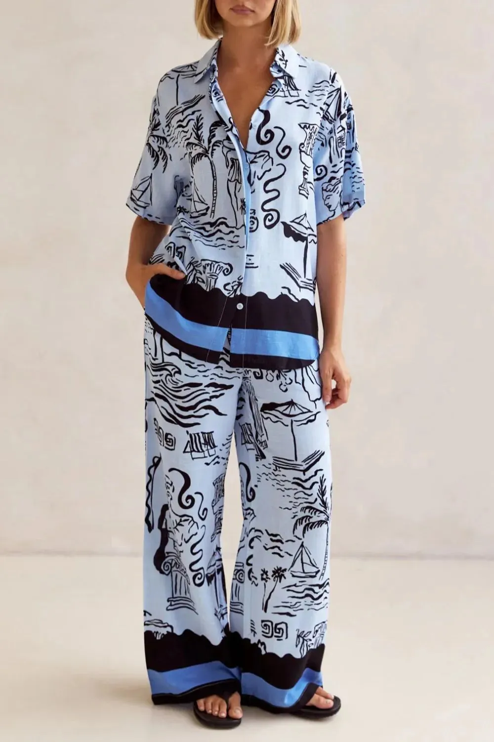 Printed Button Up Shirt and Pants Set Plus Size sold by Gigi Laurent