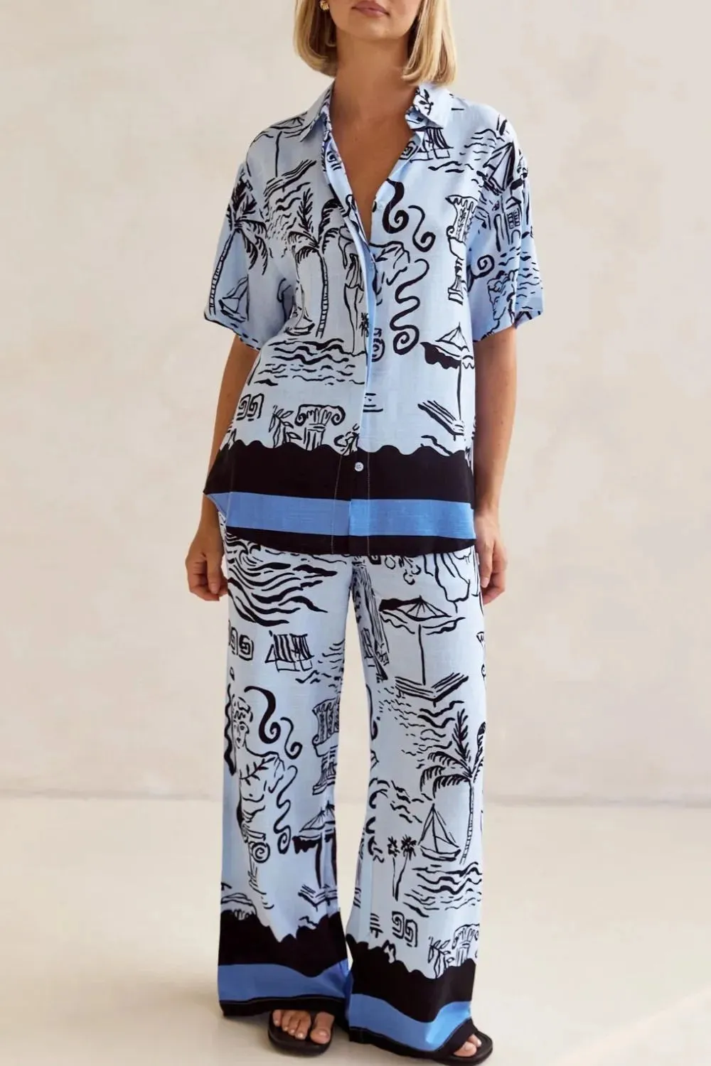 Printed Button Up Shirt and Pants Set Plus Size sold by Gigi Laurent product image thumbnail 5