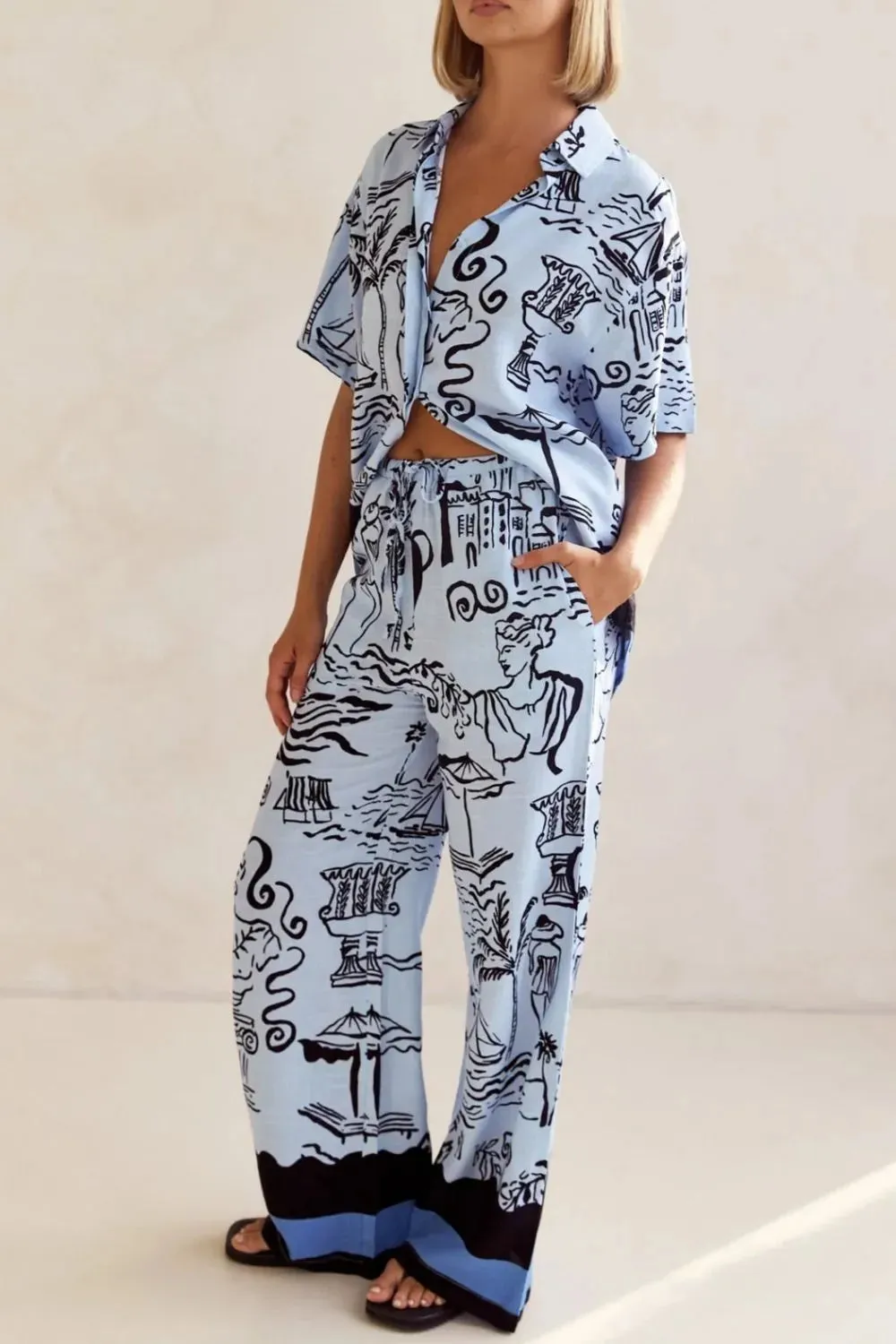 Printed Button Up Shirt and Pants Set Plus Size sold by Gigi Laurent product image thumbnail 3