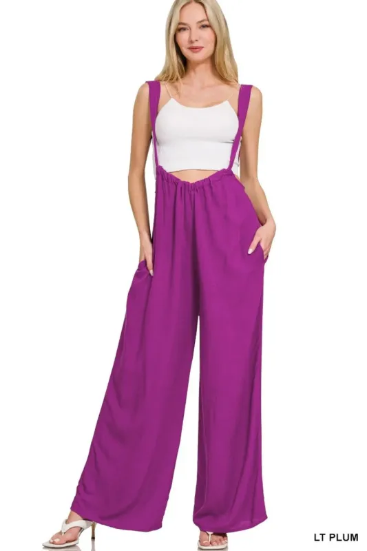Zenana Woven Tie Back Suspender Jumpsuit sold by Gigi Laurent