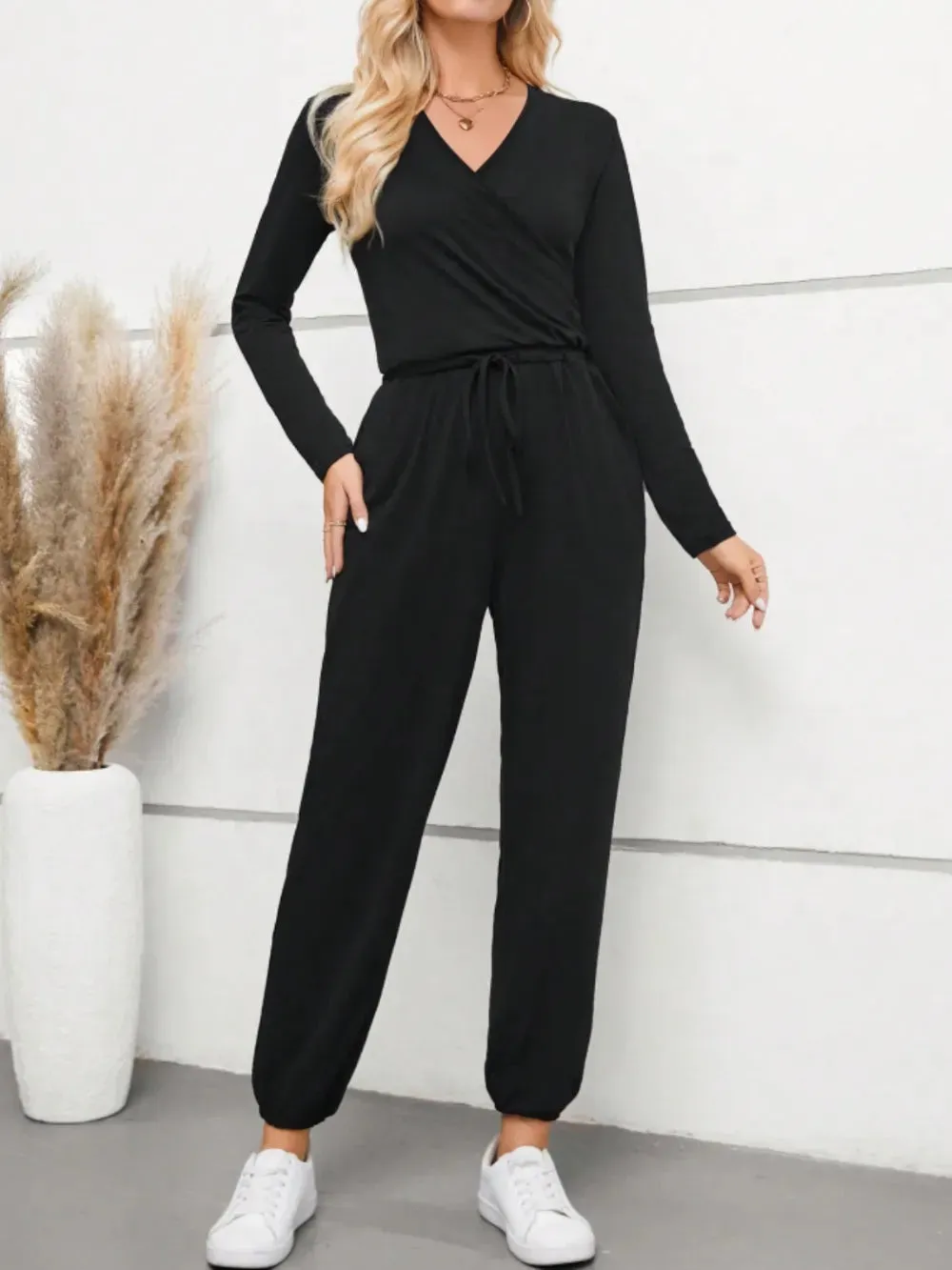 Surplice Tie Waist Long Sleeve Jumpsuit sold by Gigi Laurent product image thumbnail 3