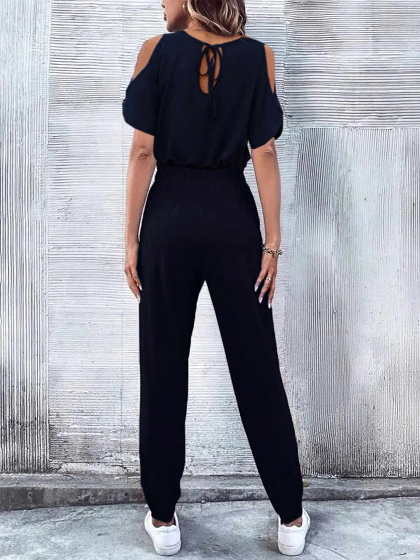 V-Neck Cold-Shoulder Jumpsuit with Pockets sold by Gigi Laurent product image thumbnail 2