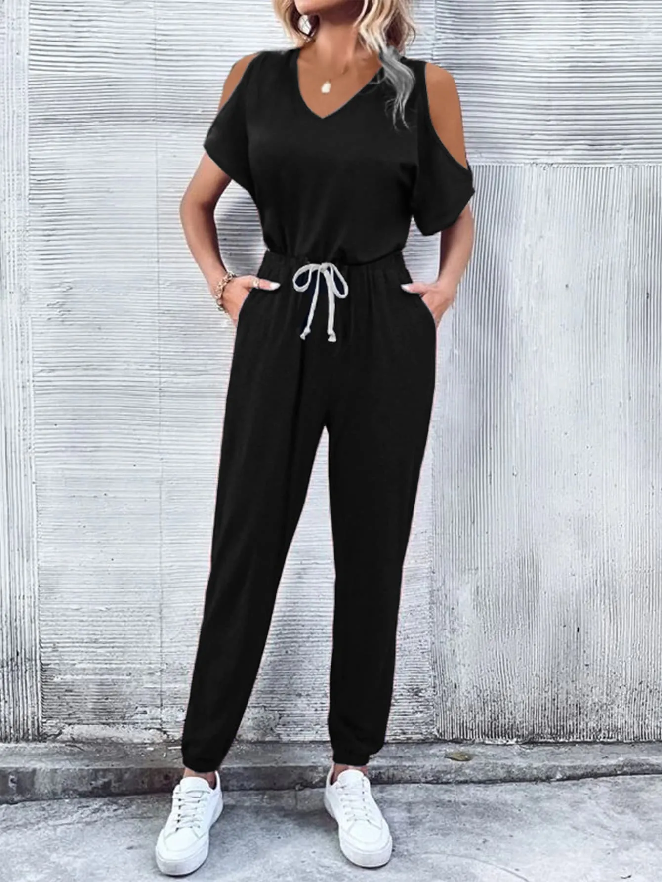 V-Neck Cold-Shoulder Jumpsuit with Pockets sold by Gigi Laurent product image thumbnail 5