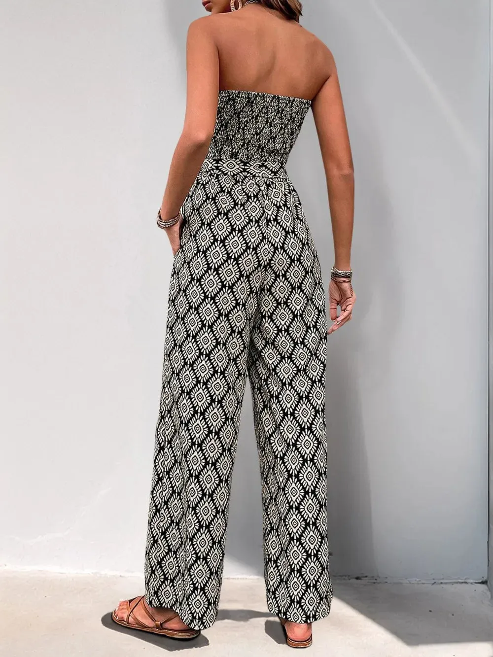 Perfee Printed Smocked Sleeveless Jumpsuit sold by Gigi Laurent product image thumbnail 3