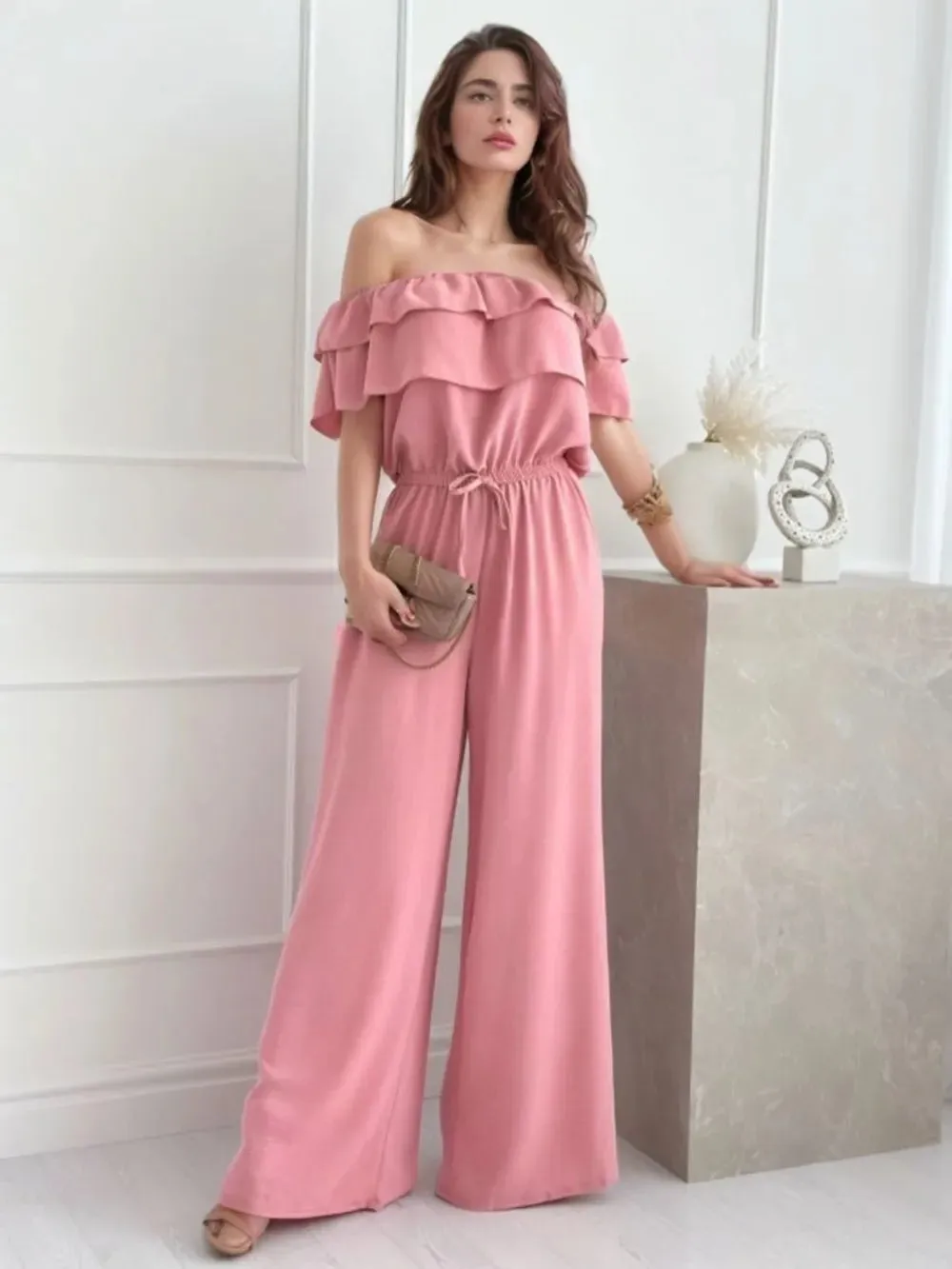 Ruffled Off Shoulder Wide Leg Jumpsuit sold by Gigi Laurent product image thumbnail 5