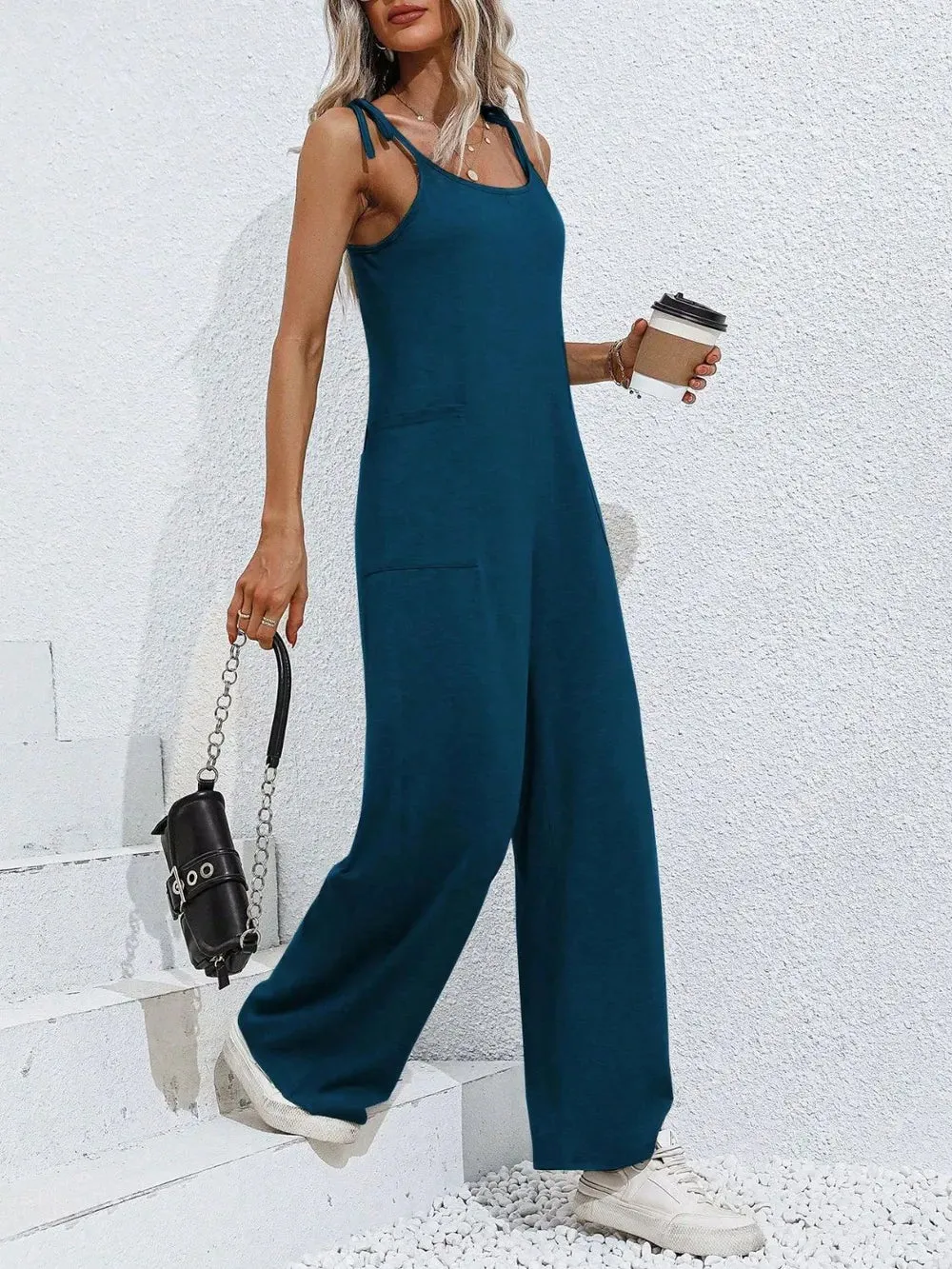 Scoop Neck Tie Shoulder Jumpsuit sold by Gigi Laurent product image thumbnail 4
