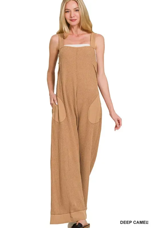 Zenana Knit Waffle Wide Leg Overalls sold by Gigi Laurent