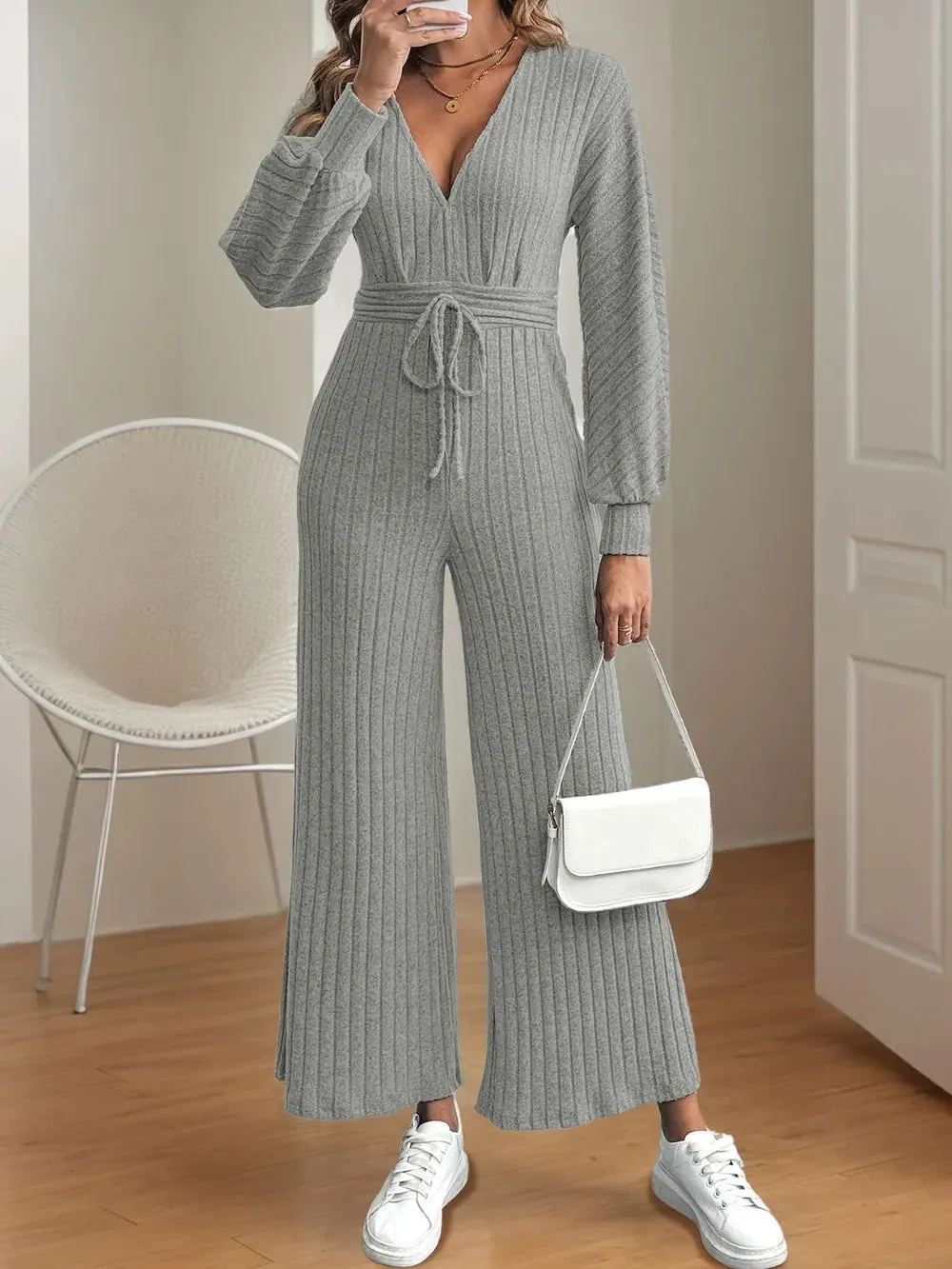 V-Neck Long Sleeve Wide Leg Jumpsuit sold by Gigi Laurent product image thumbnail 5