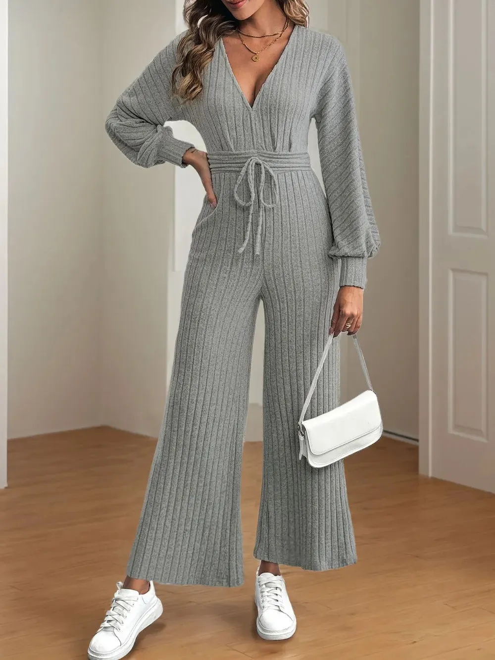 V-Neck Long Sleeve Wide Leg Jumpsuit sold by Gigi Laurent product image thumbnail 3