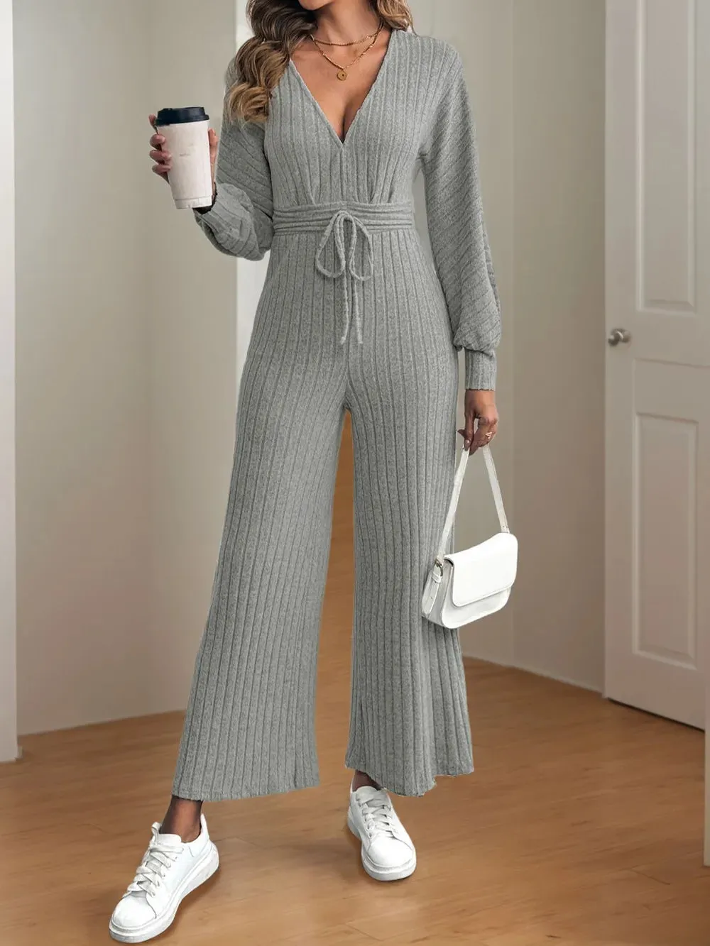V-Neck Long Sleeve Wide Leg Jumpsuit sold by Gigi Laurent product image thumbnail 4