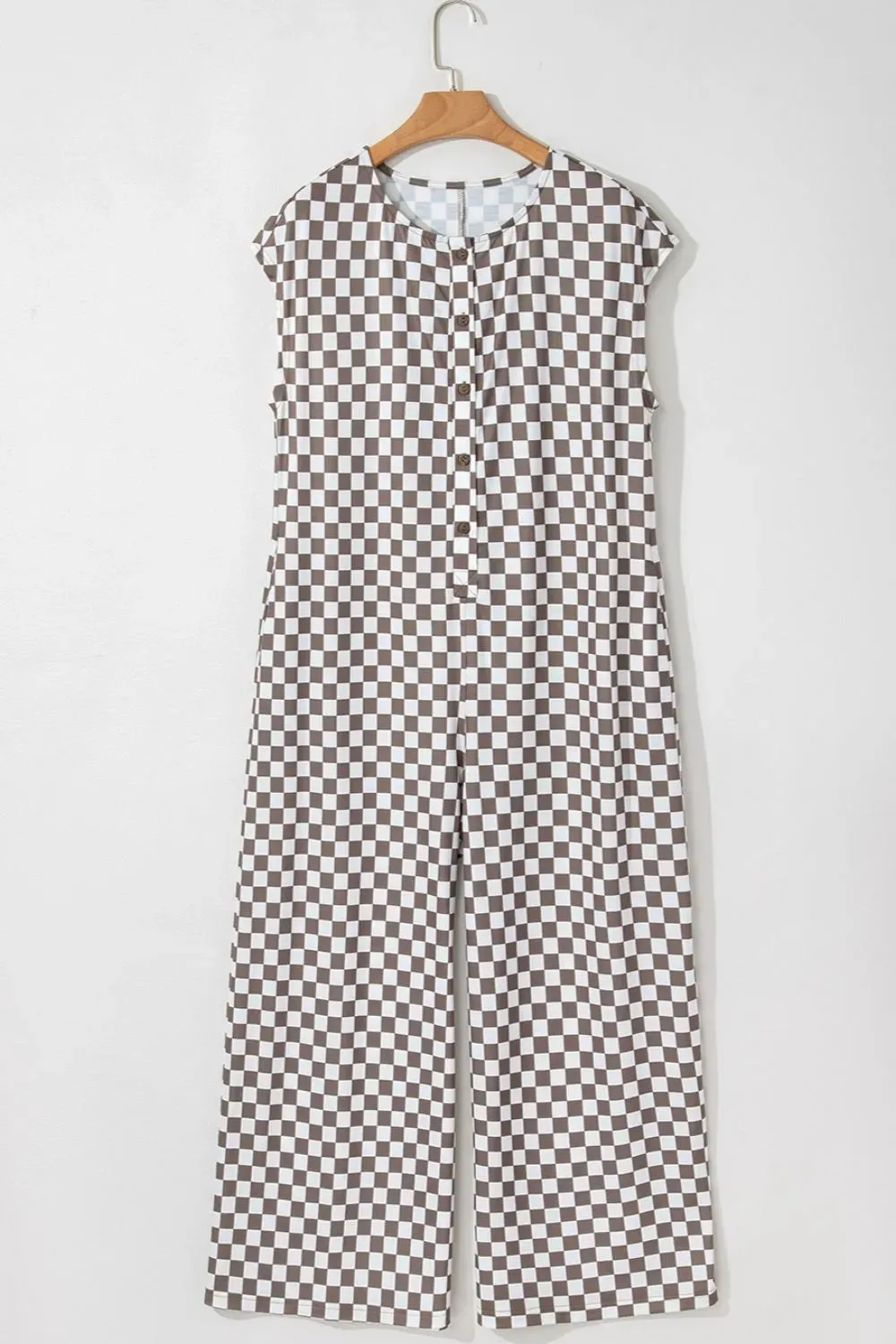 Checkered Print Crew Neck Wide Leg Jumpsuit sold by Gigi Laurent product image thumbnail 4