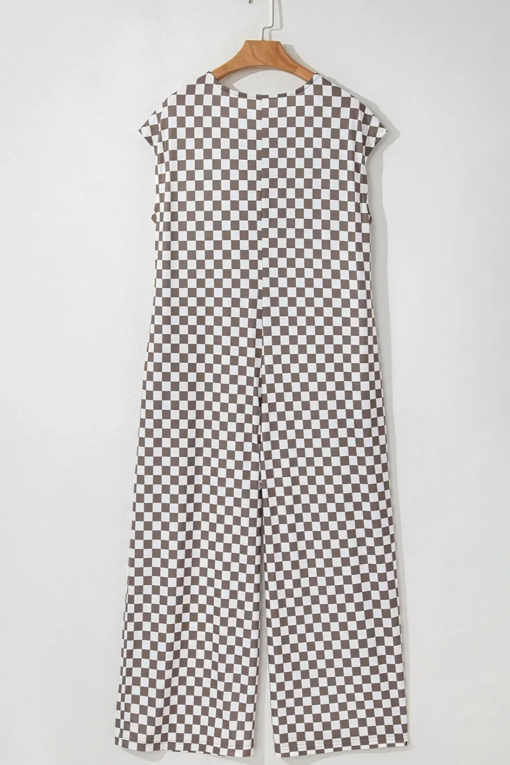 Checkered Print Crew Neck Wide Leg Jumpsuit sold by Gigi Laurent product image thumbnail 5