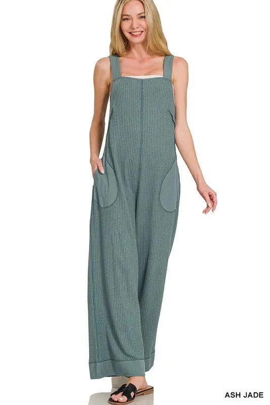 Zenana Knit Waffle Wide Leg Overalls sold by Gigi Laurent