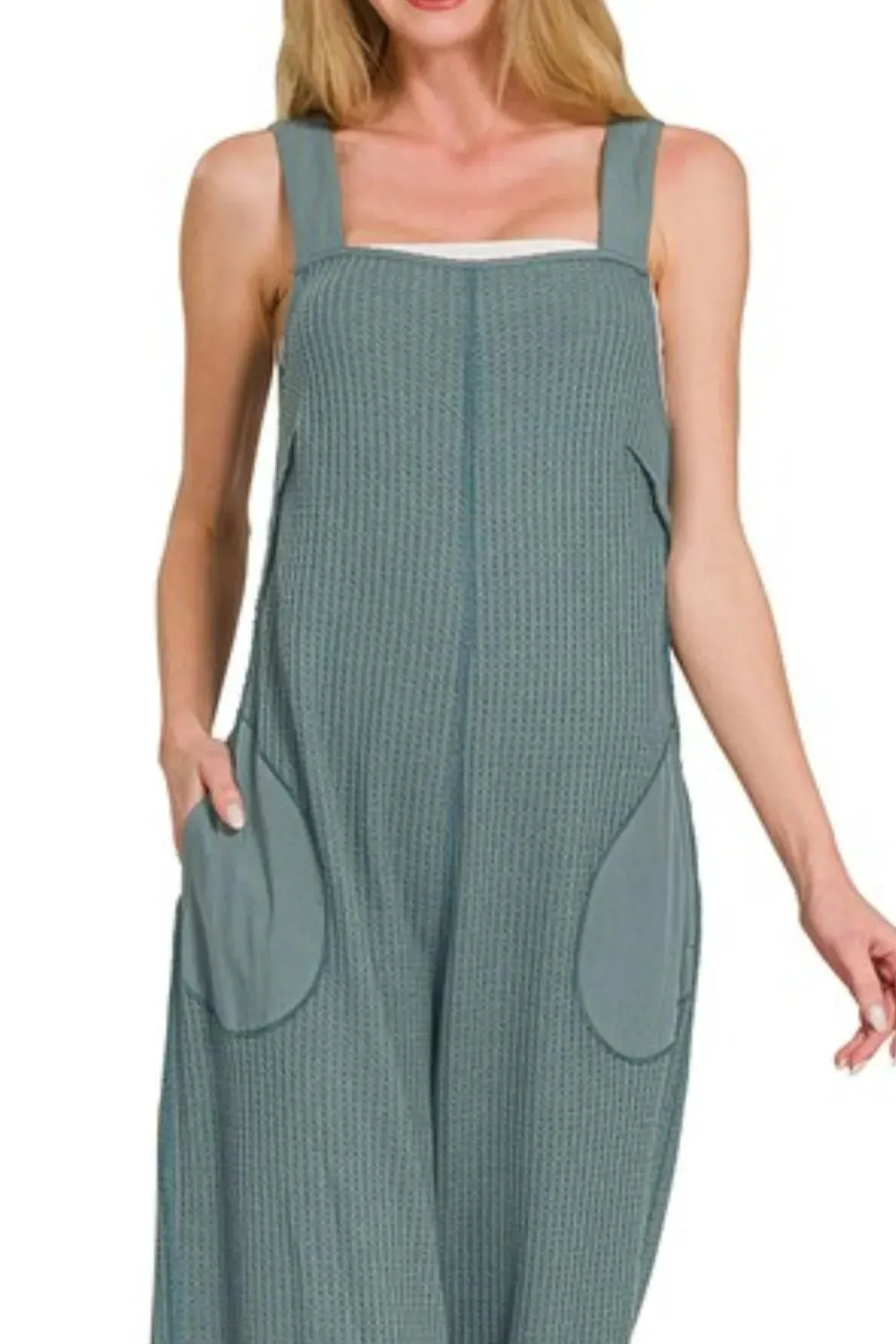 Zenana Knit Waffle Wide Leg Overalls sold by Gigi Laurent product image thumbnail 3