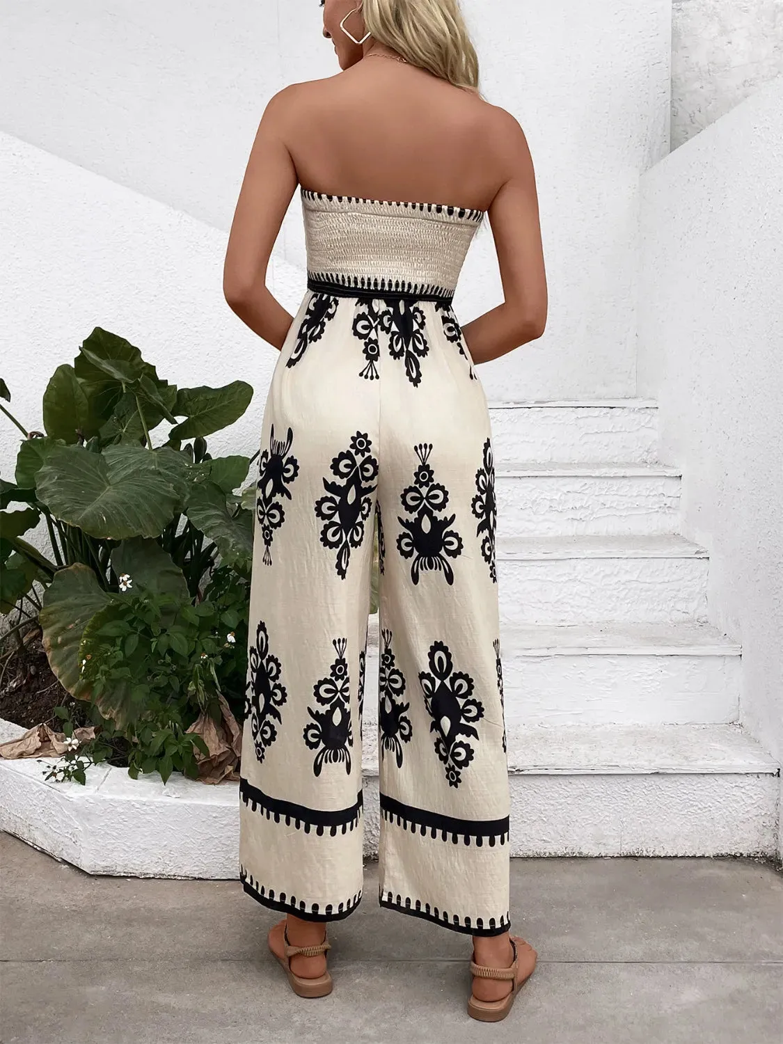 Smocked Printed Wide Leg Jumpsuit sold by Gigi Laurent product image thumbnail 4