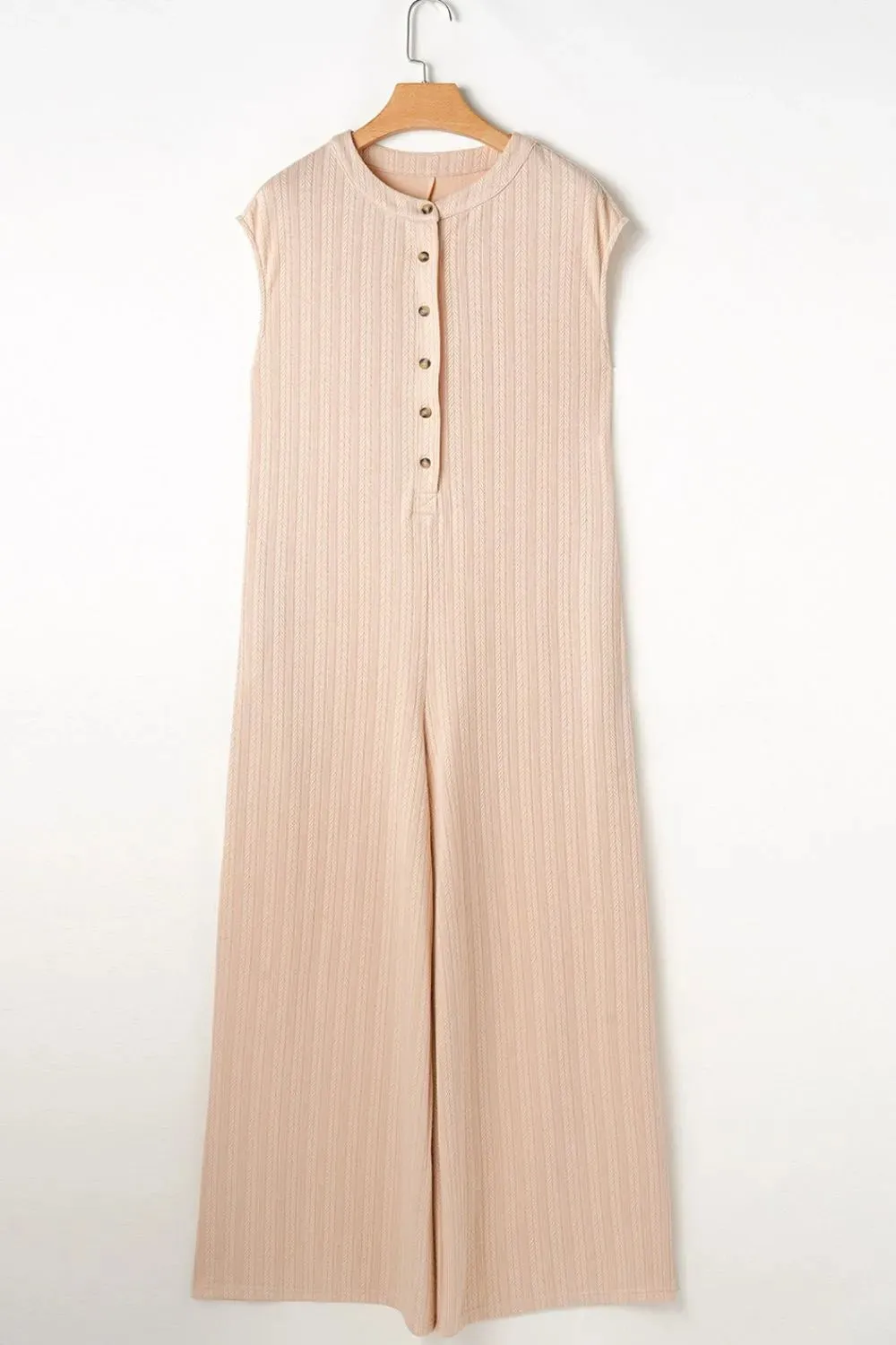 Textured Button Front Wide Leg Cap Sleeve Jumpsuit sold by Gigi Laurent product image thumbnail 5