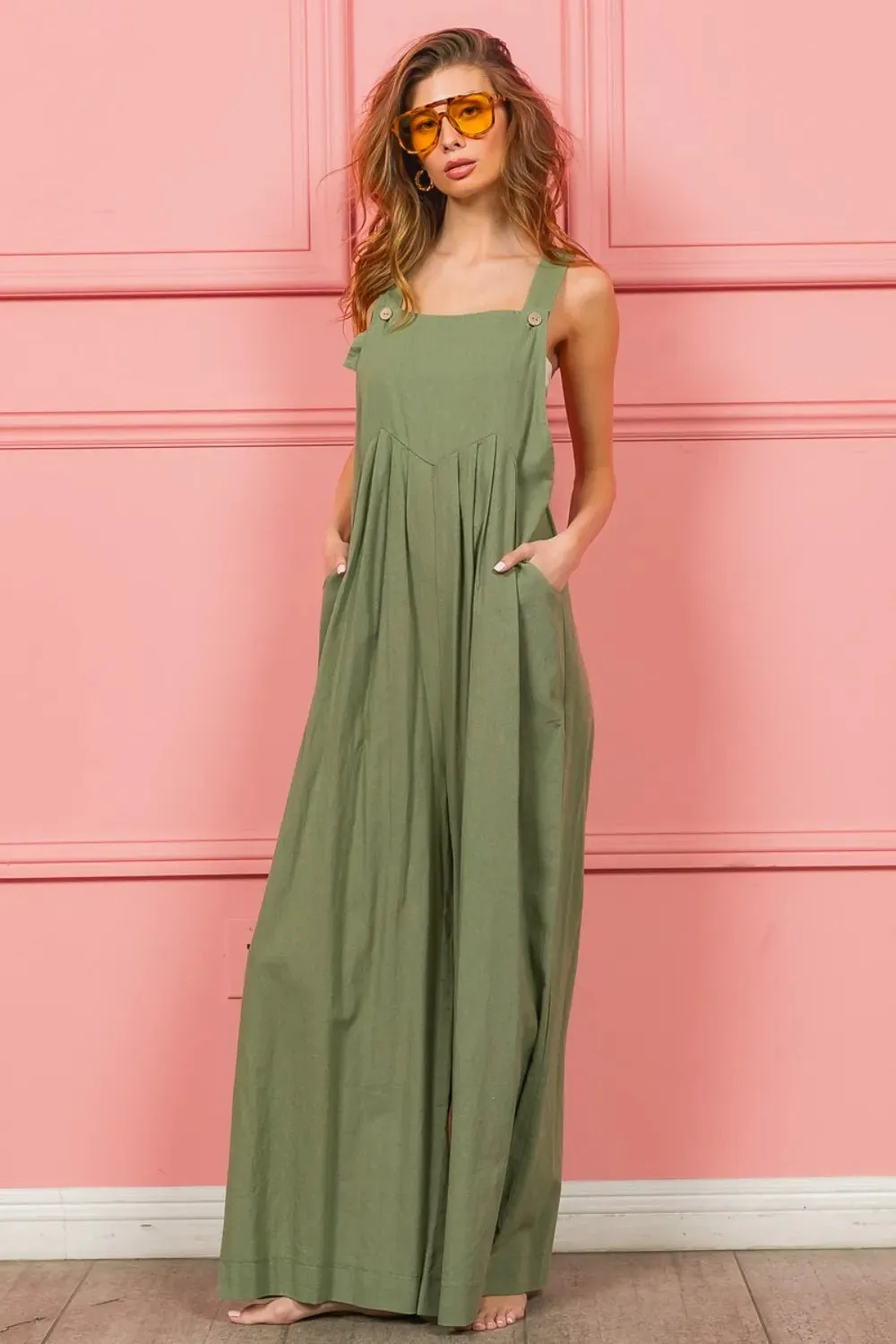 BiBi Ruched Wide Leg Overalls with Pockets sold by Gigi Laurent product image thumbnail 4