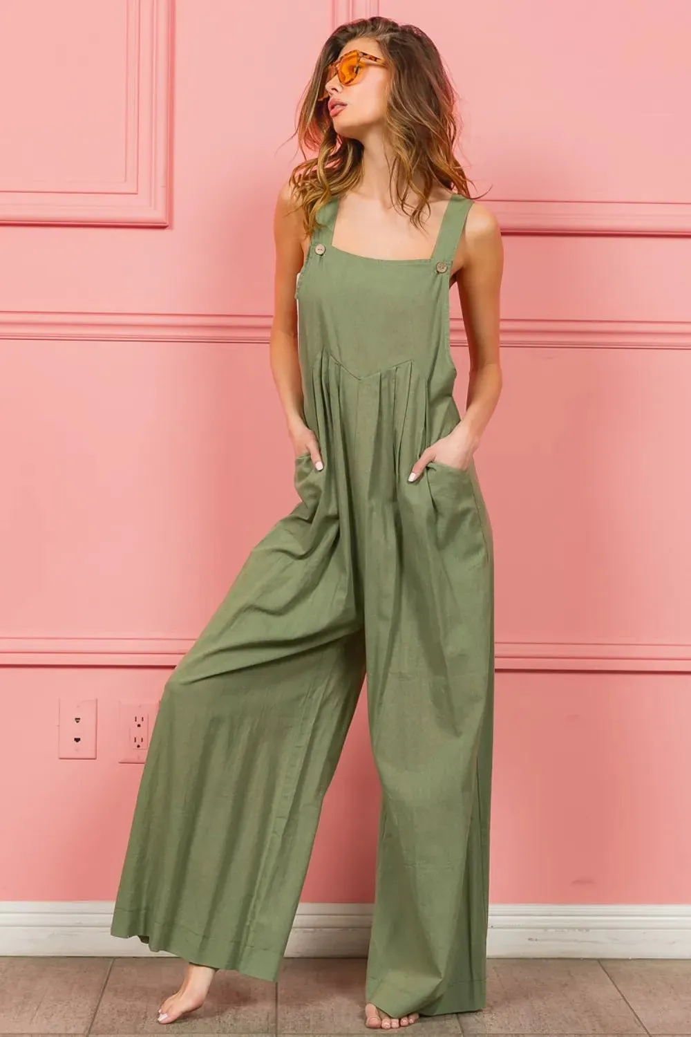 BiBi Ruched Wide Leg Overalls with Pockets sold by Gigi Laurent product image thumbnail 3