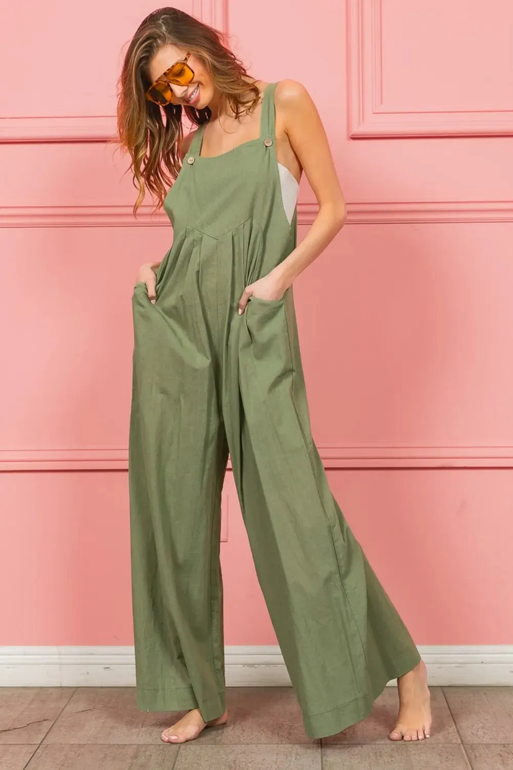 BiBi Ruched Wide Leg Overalls with Pockets sold by Gigi Laurent product image thumbnail 2