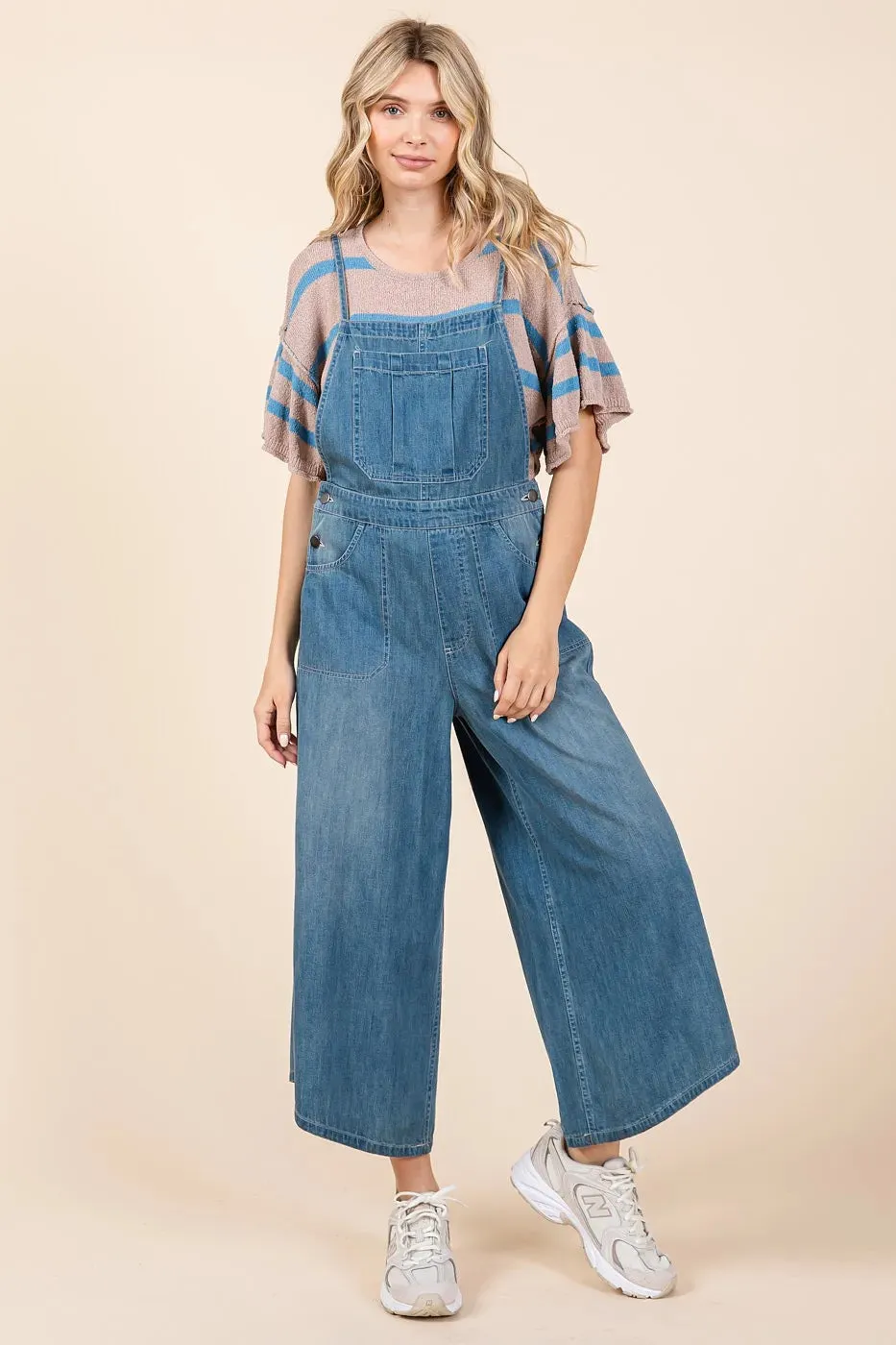 Mittoshop Denim Tie Back Sleeveless Wide Leg Overalls sold by Gigi Laurent product image thumbnail 5