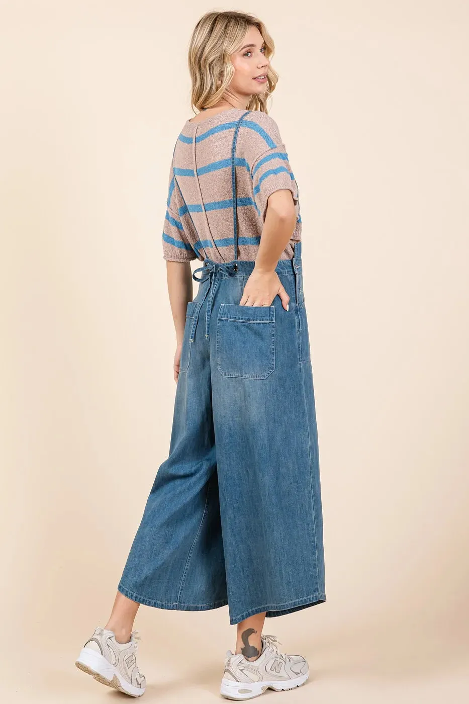 Mittoshop Denim Tie Back Sleeveless Wide Leg Overalls sold by Gigi Laurent product image thumbnail 4