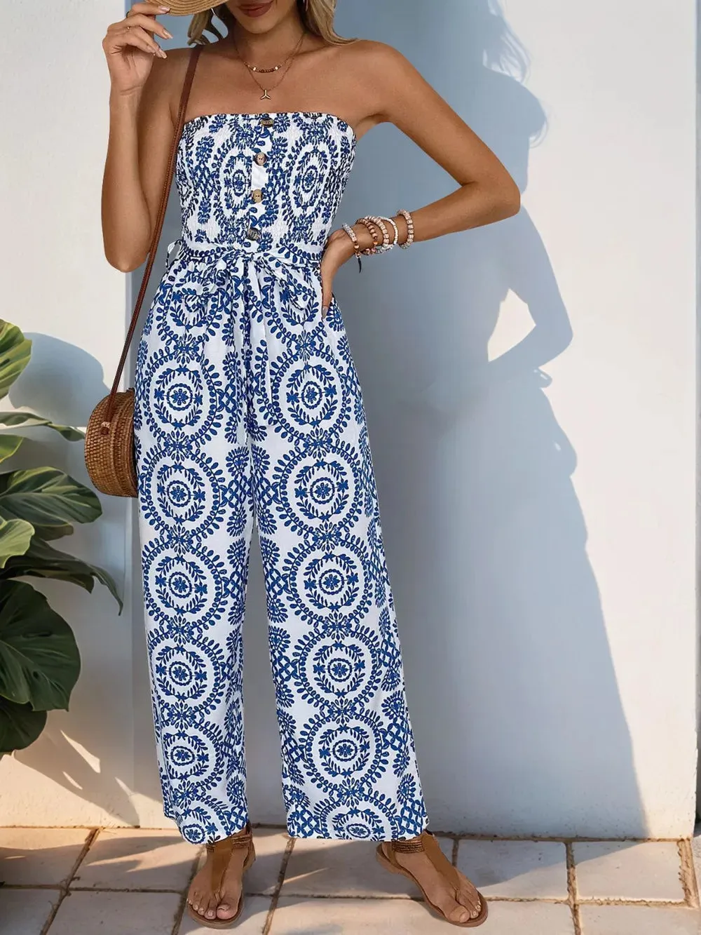 Perfee Smocked Tube Wide Leg Jumpsuit sold by Gigi Laurent product image thumbnail 3