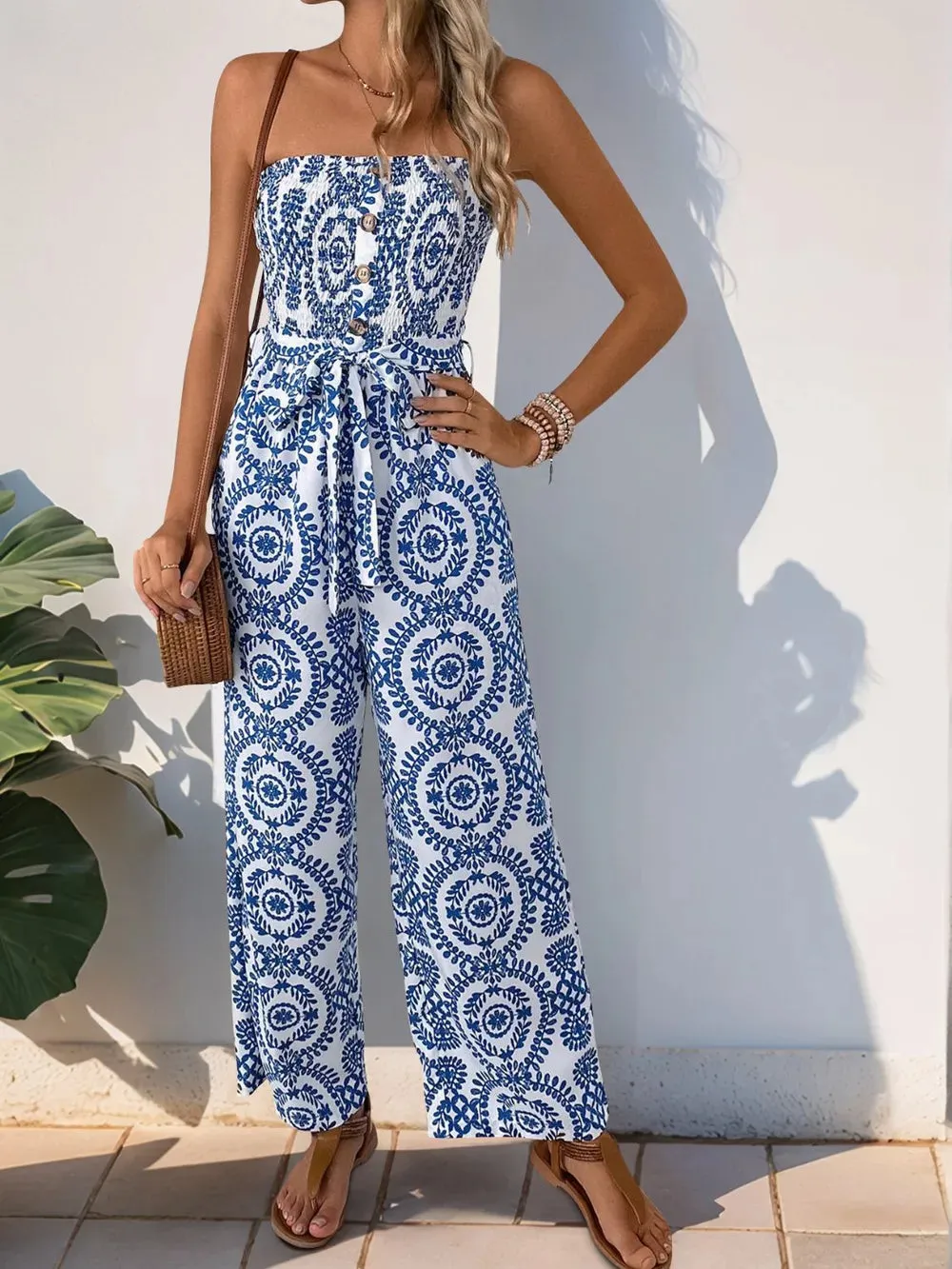 Perfee Smocked Tube Wide Leg Jumpsuit sold by Gigi Laurent product image thumbnail 4