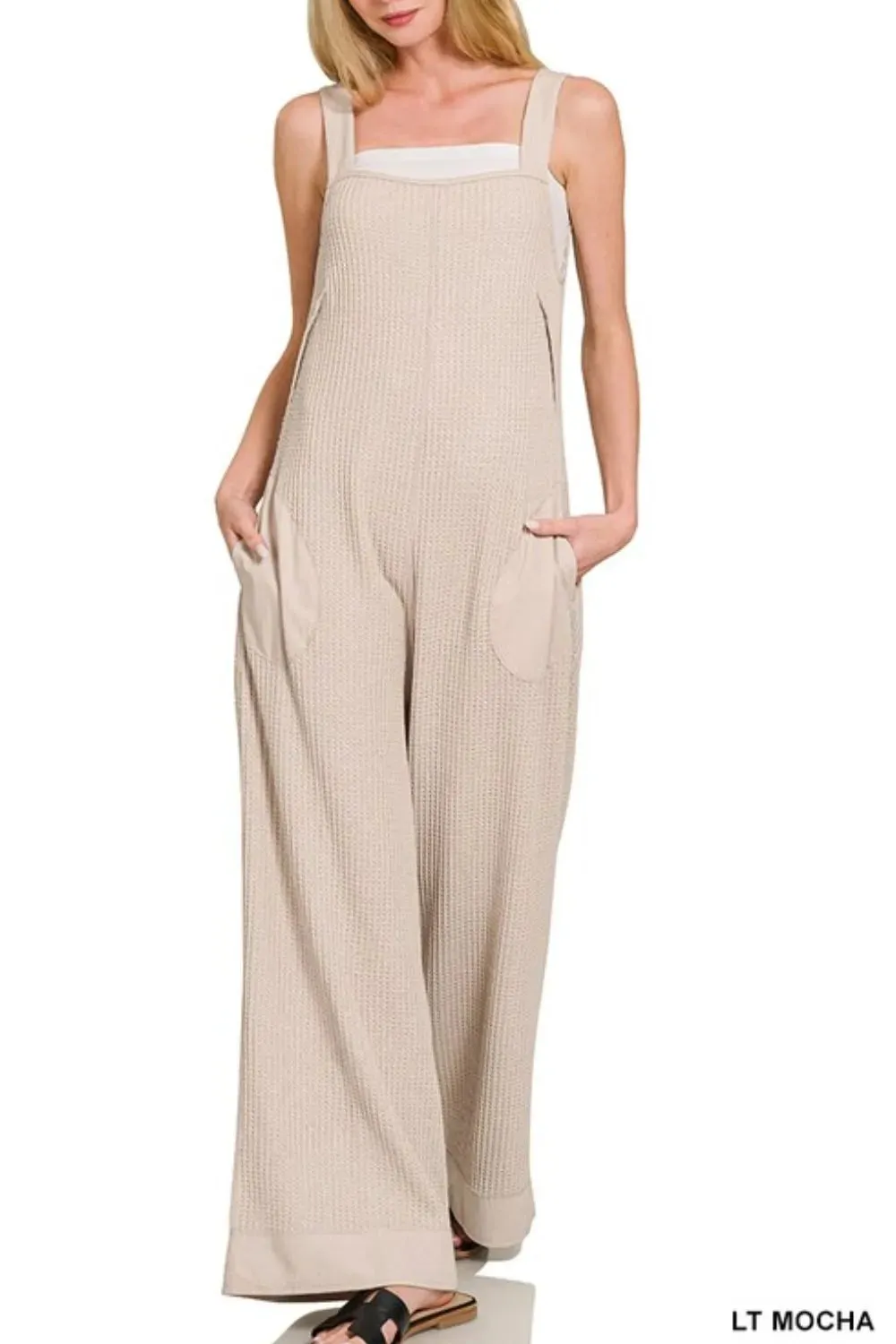 Zenana Knit Waffle Wide Leg Overalls sold by Gigi Laurent product image thumbnail 2