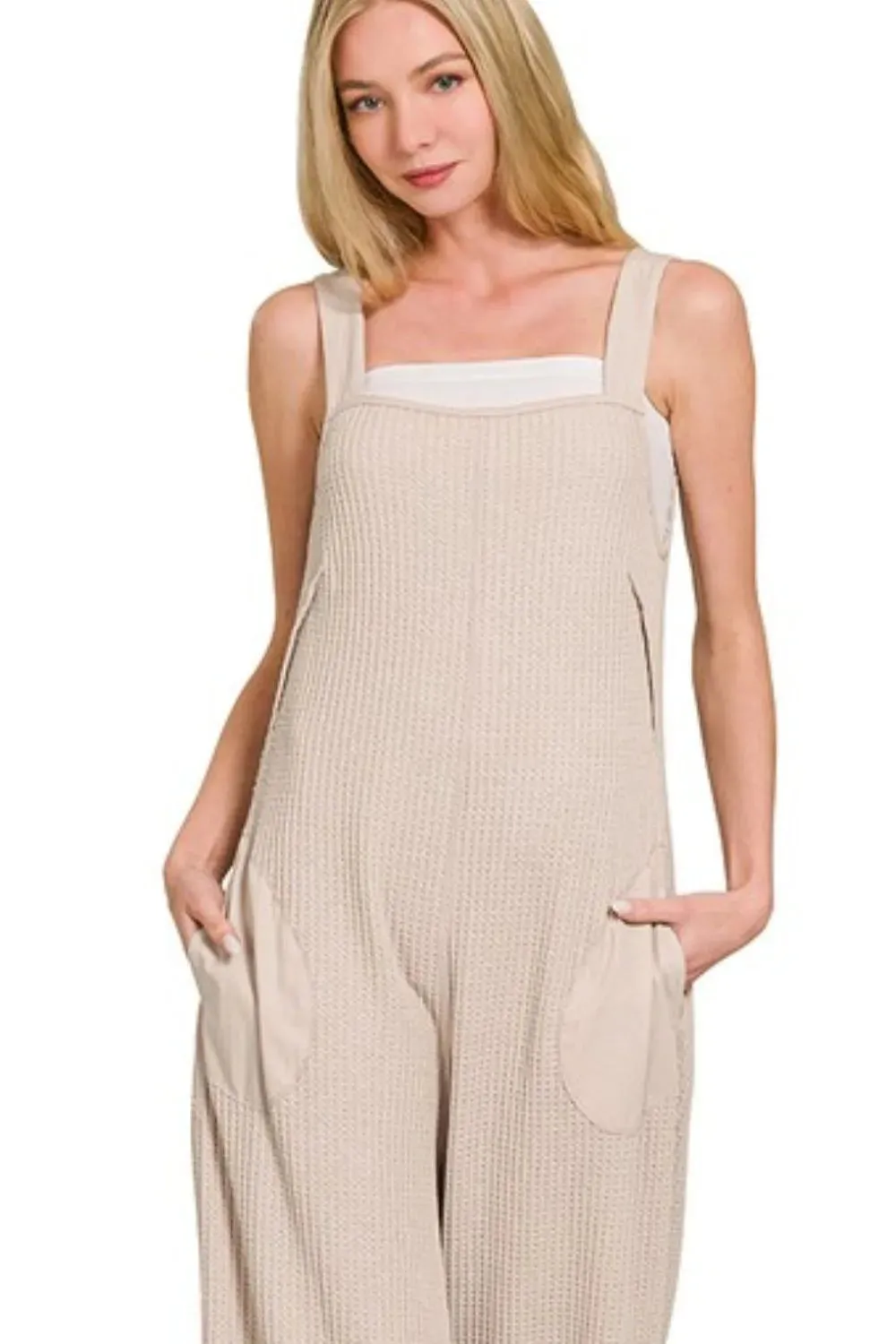 Zenana Knit Waffle Wide Leg Overalls sold by Gigi Laurent product image thumbnail 3