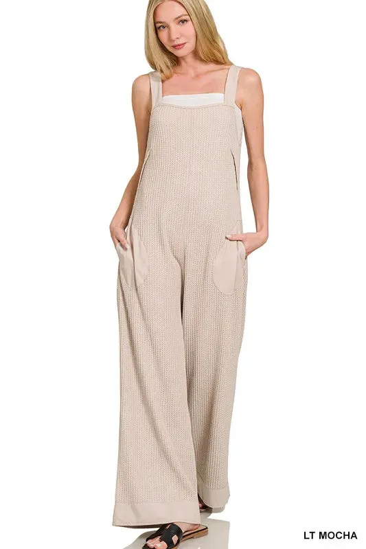 Zenana Knit Waffle Wide Leg Overalls sold by Gigi Laurent