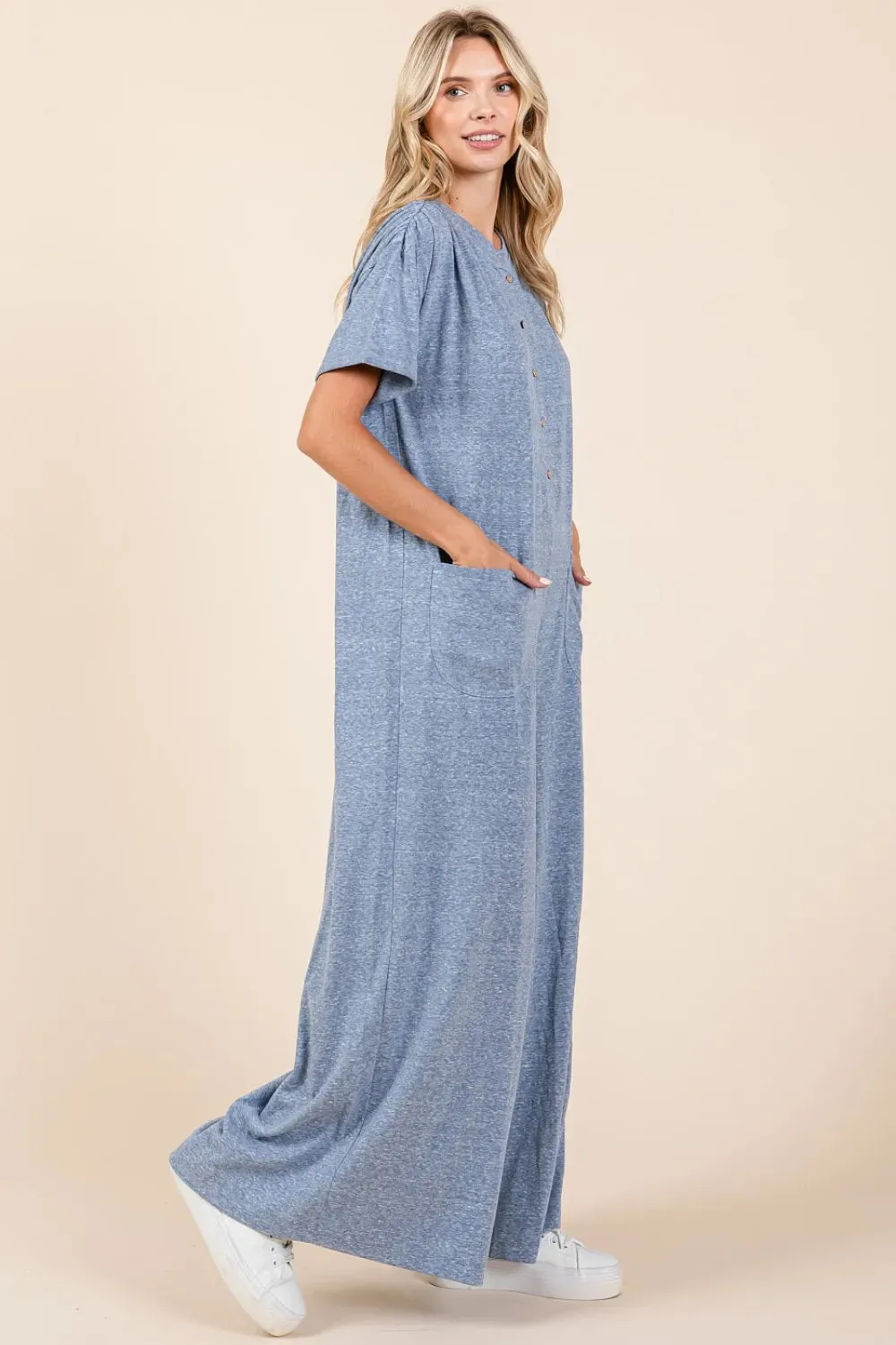 Mittoshop Button Detail Short Sleeve Wide Leg Jumpsuit sold by Gigi Laurent product image thumbnail 3